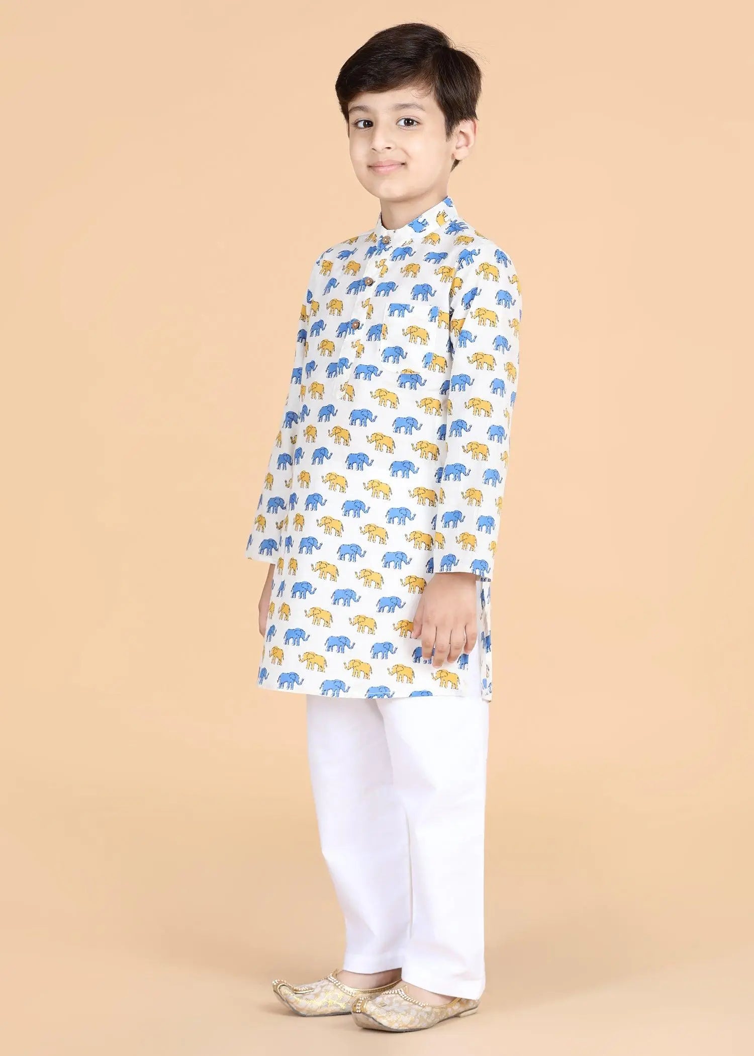 Hathi Blue/ Mustard Cotton Kurta Boys (2-12 Yrs)