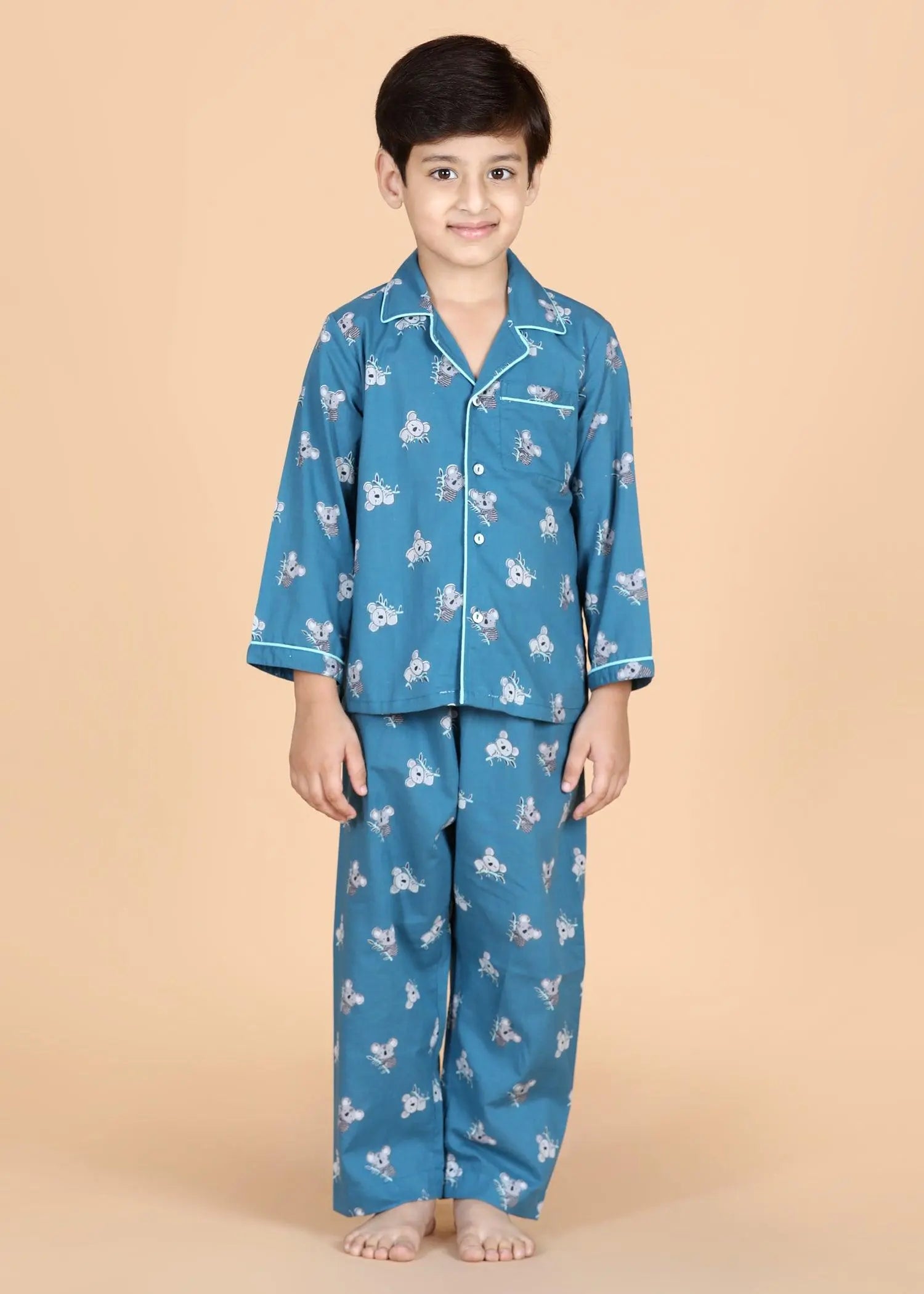 Koala Teal Full Sleeves Cotton Nighsuit Boys (1-12 Years)