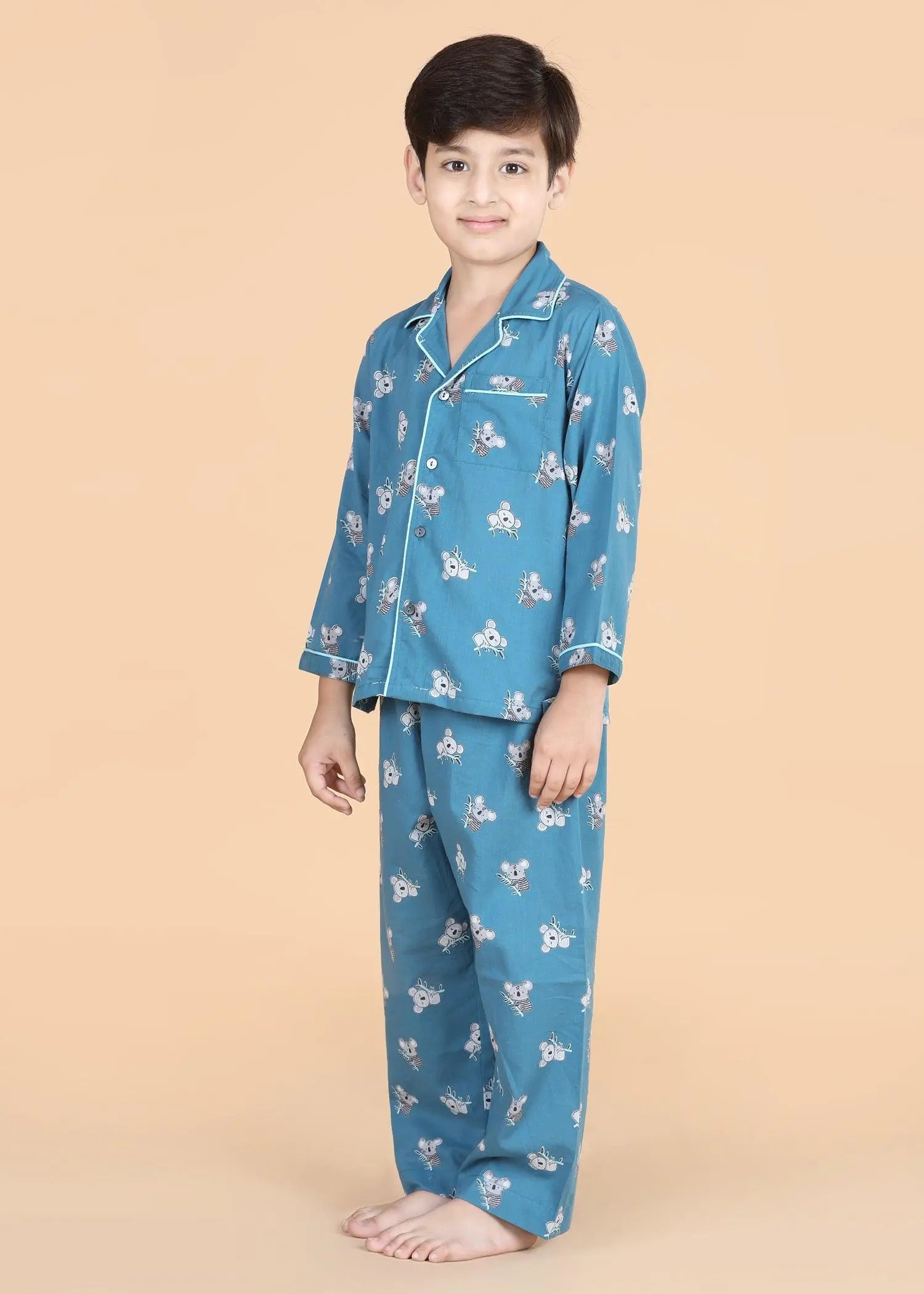 Koala Teal Full Sleeves Cotton Nighsuit Boys (1-12 Years)