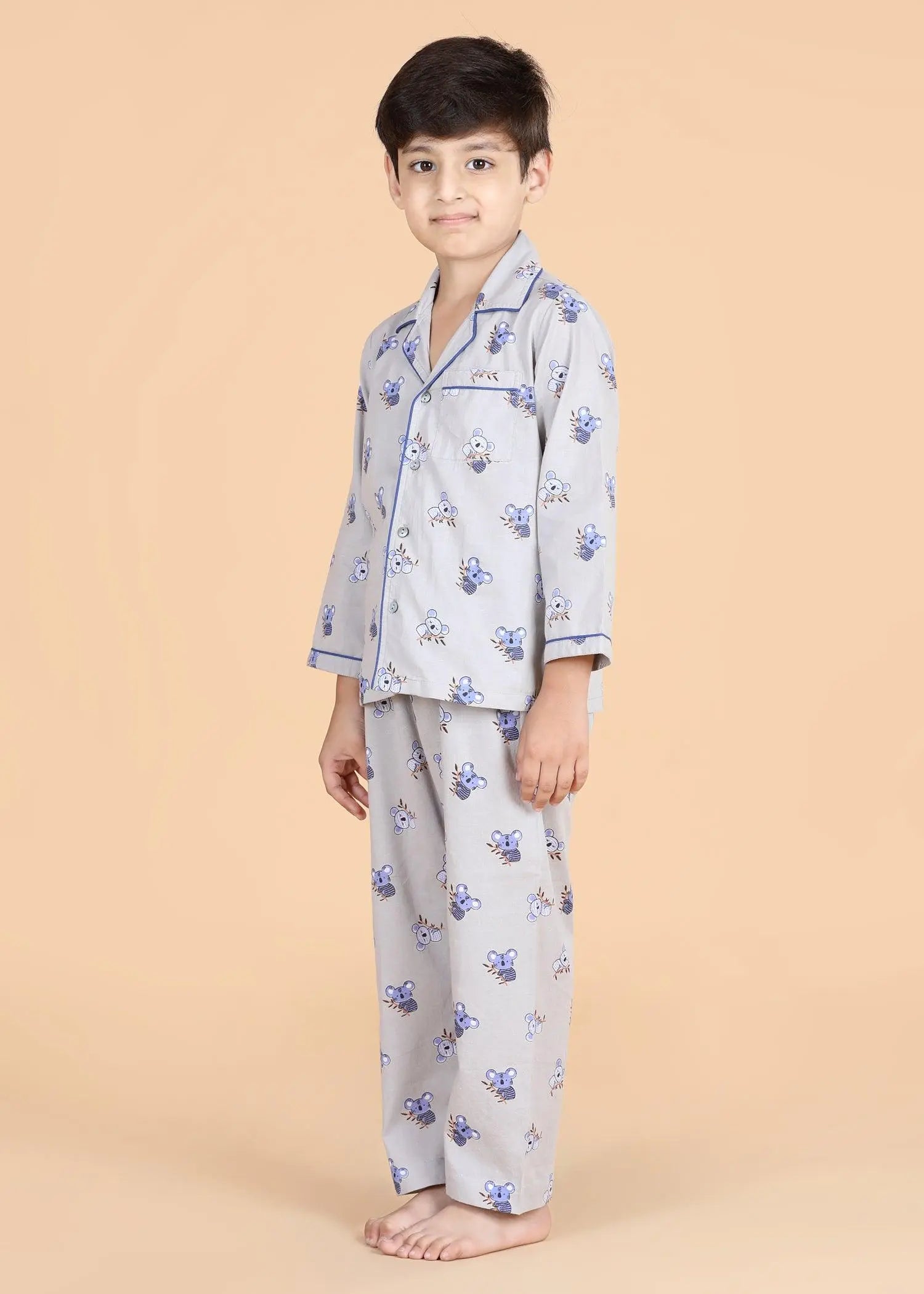 Koala Grey Full Sleeves Cotton Nighsuit Boys (1-12 Years)