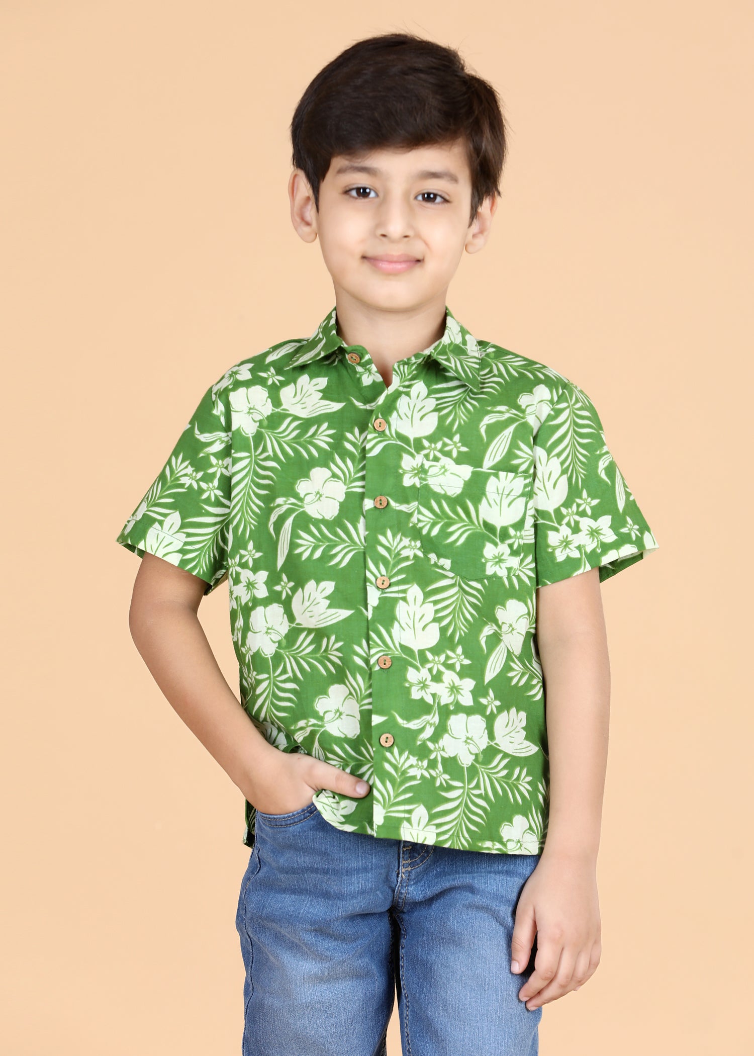 Green Cotton Shirt Boy (2-12 Years)