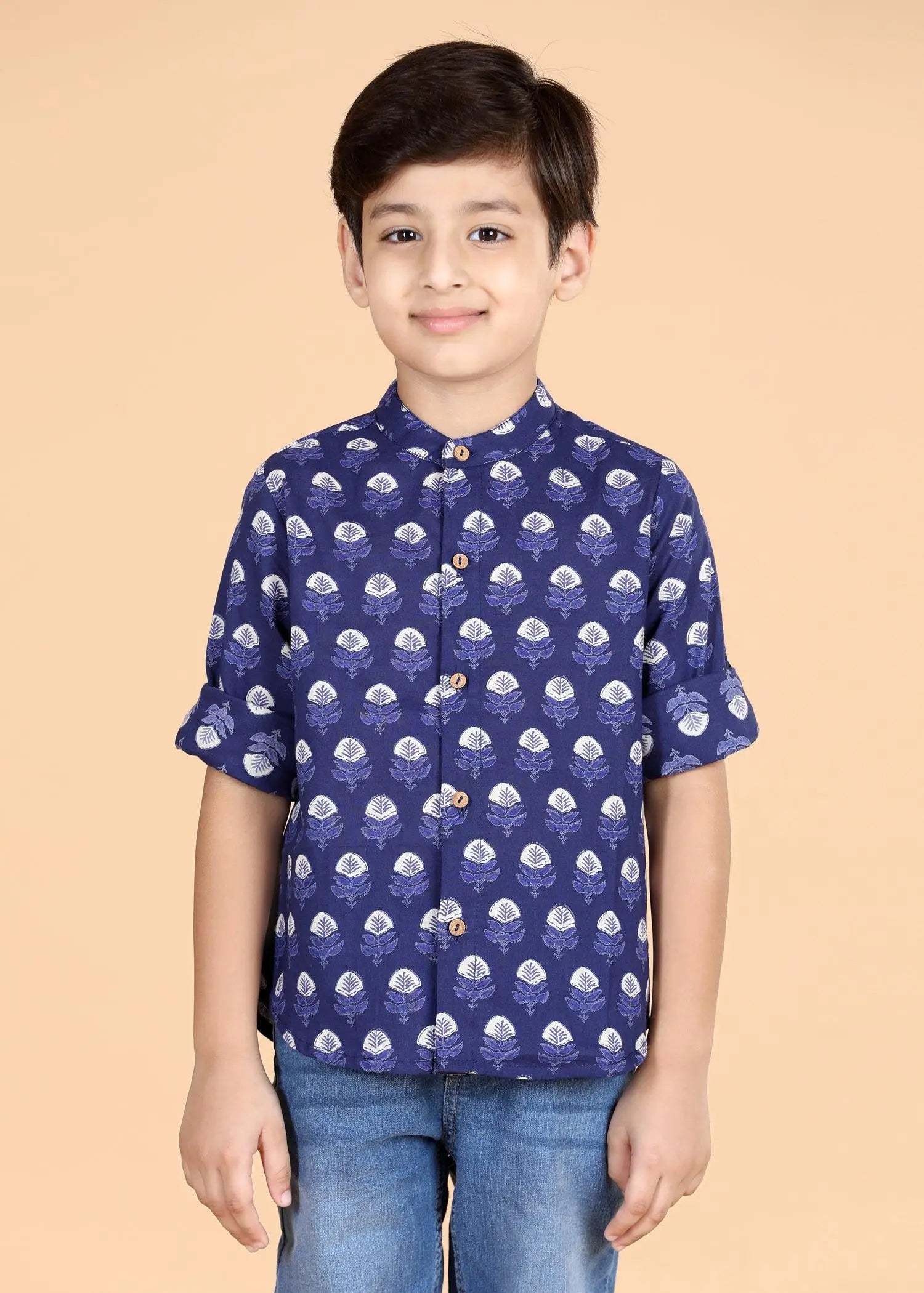 Blue Cotton Full Sleeves Shirt Boy  (0-12 Years)