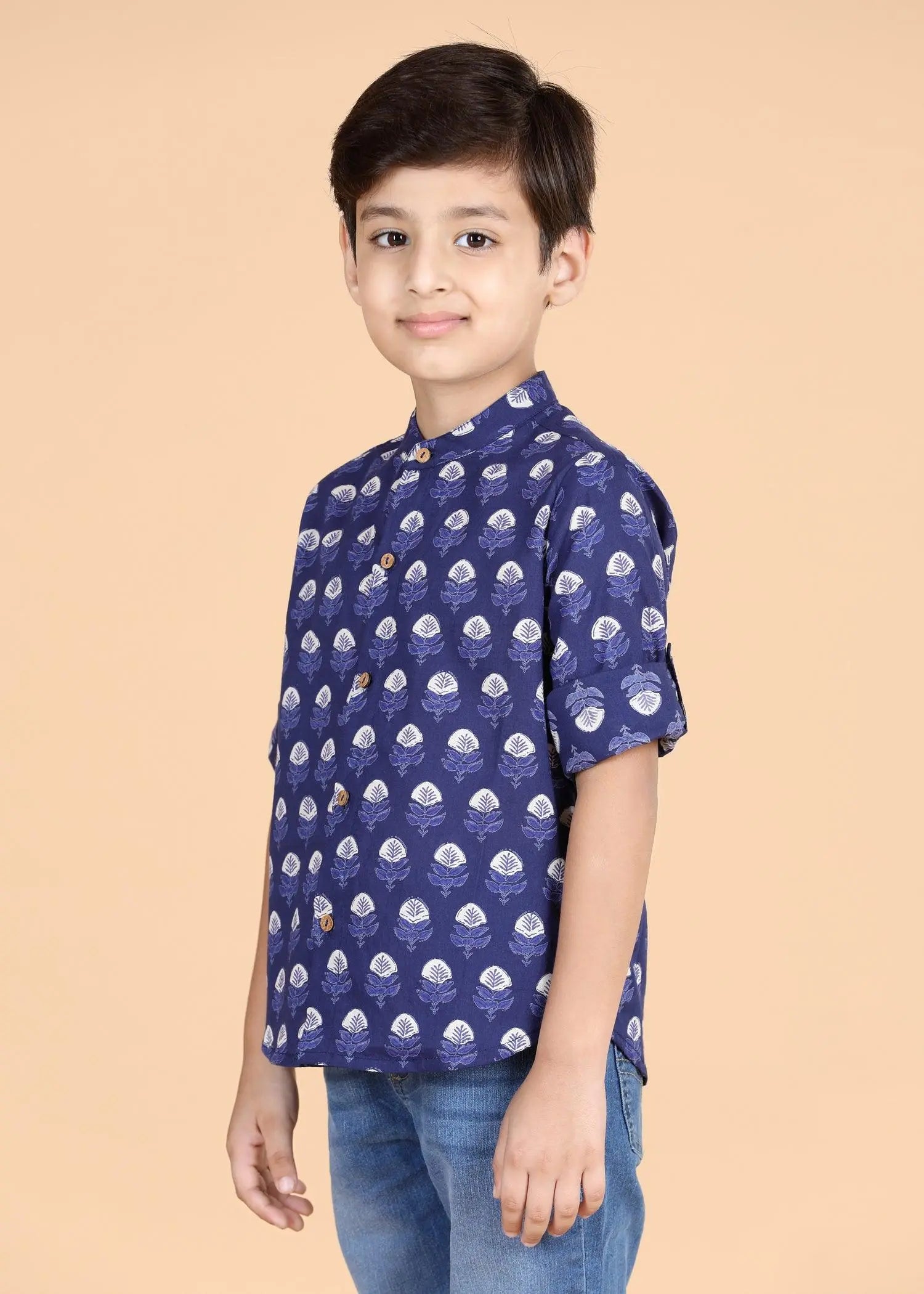 Blue Cotton Full Sleeves Shirt Boy  (0-12 Years)