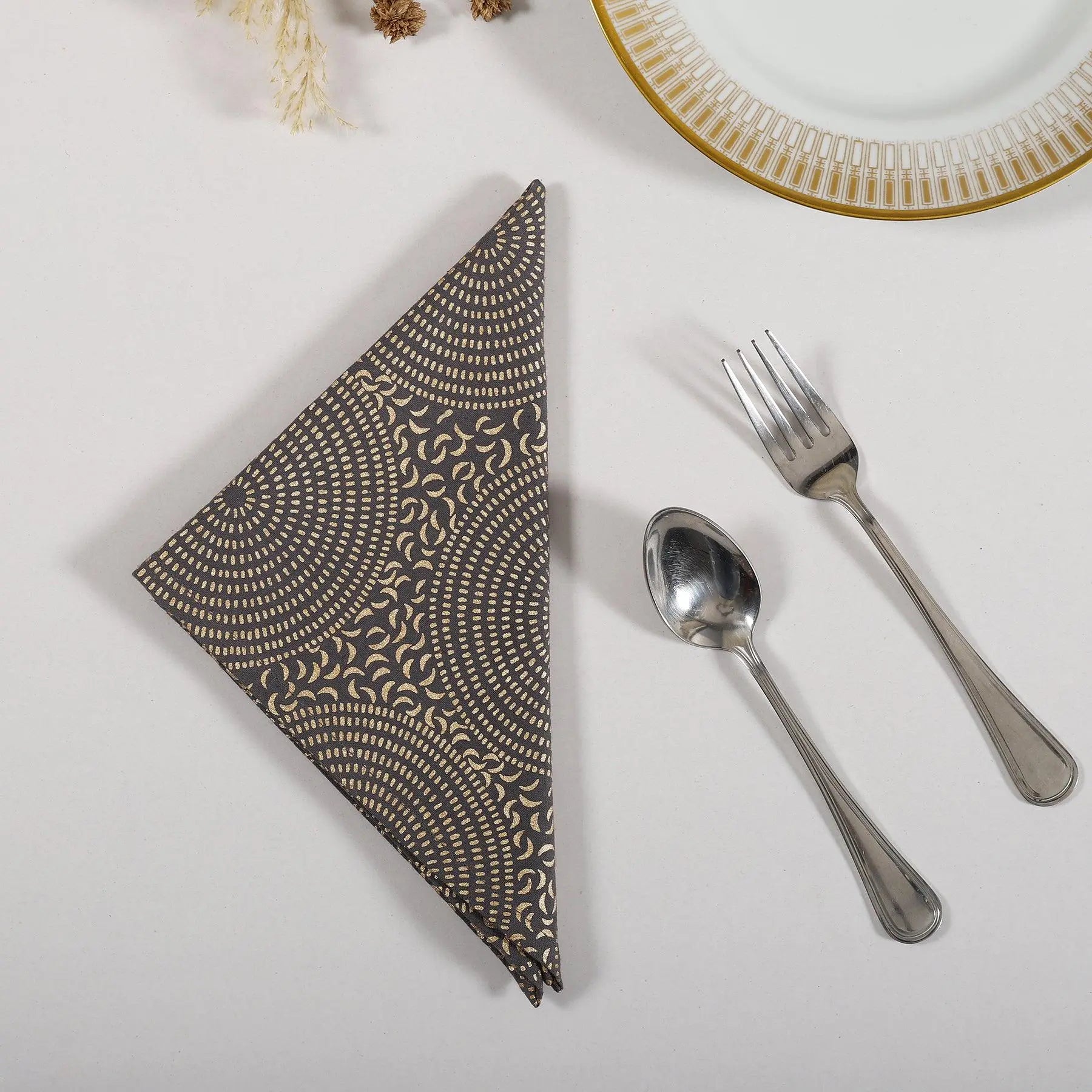 Gold & Grey Cotton Napkin Set of 6