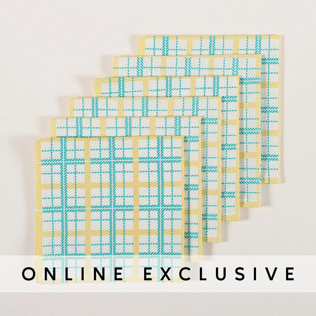 Yellow & Teal Cotton Printed Napkin Set of 6