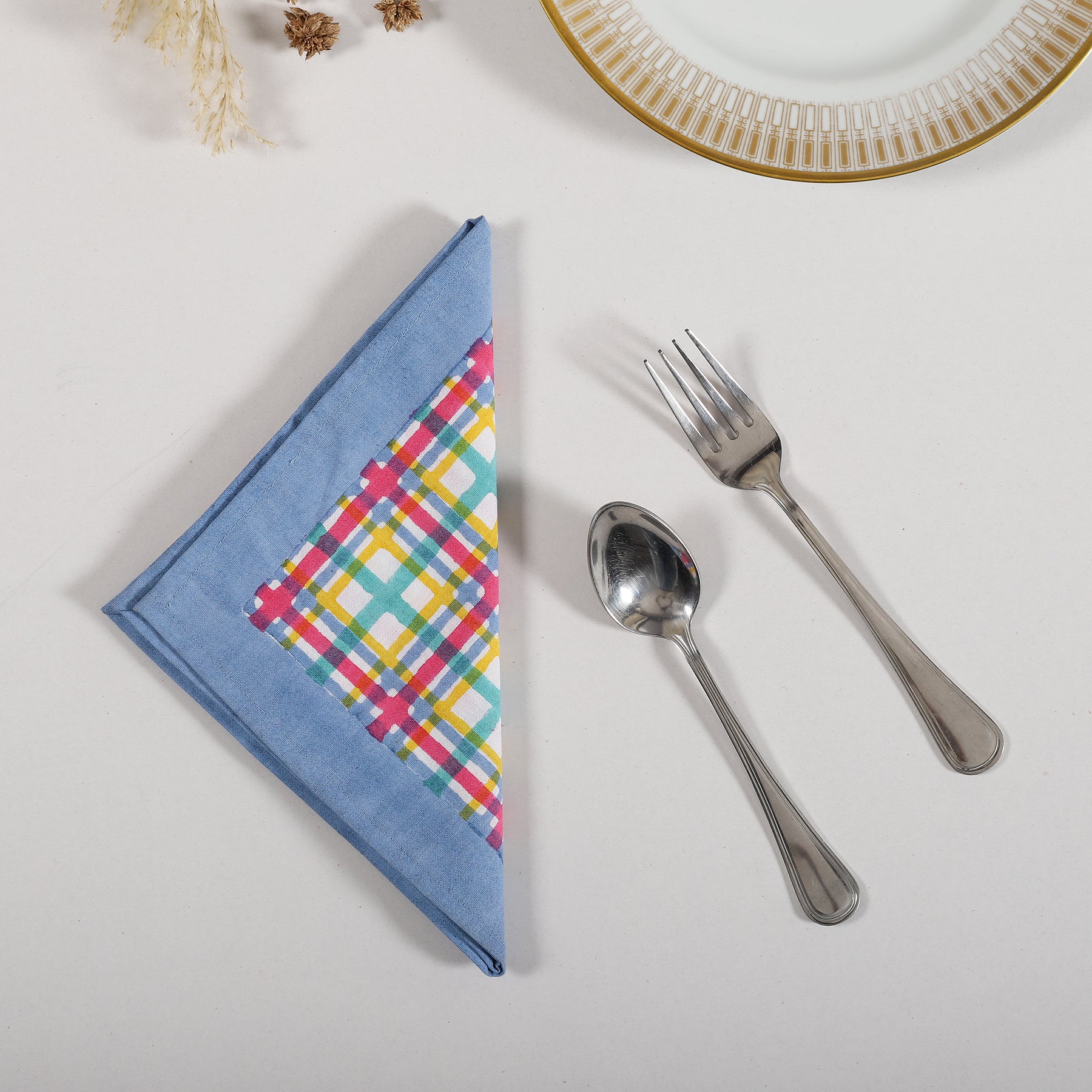 Eva Jaal Blue & Multi Cotton Napkin Set of 6