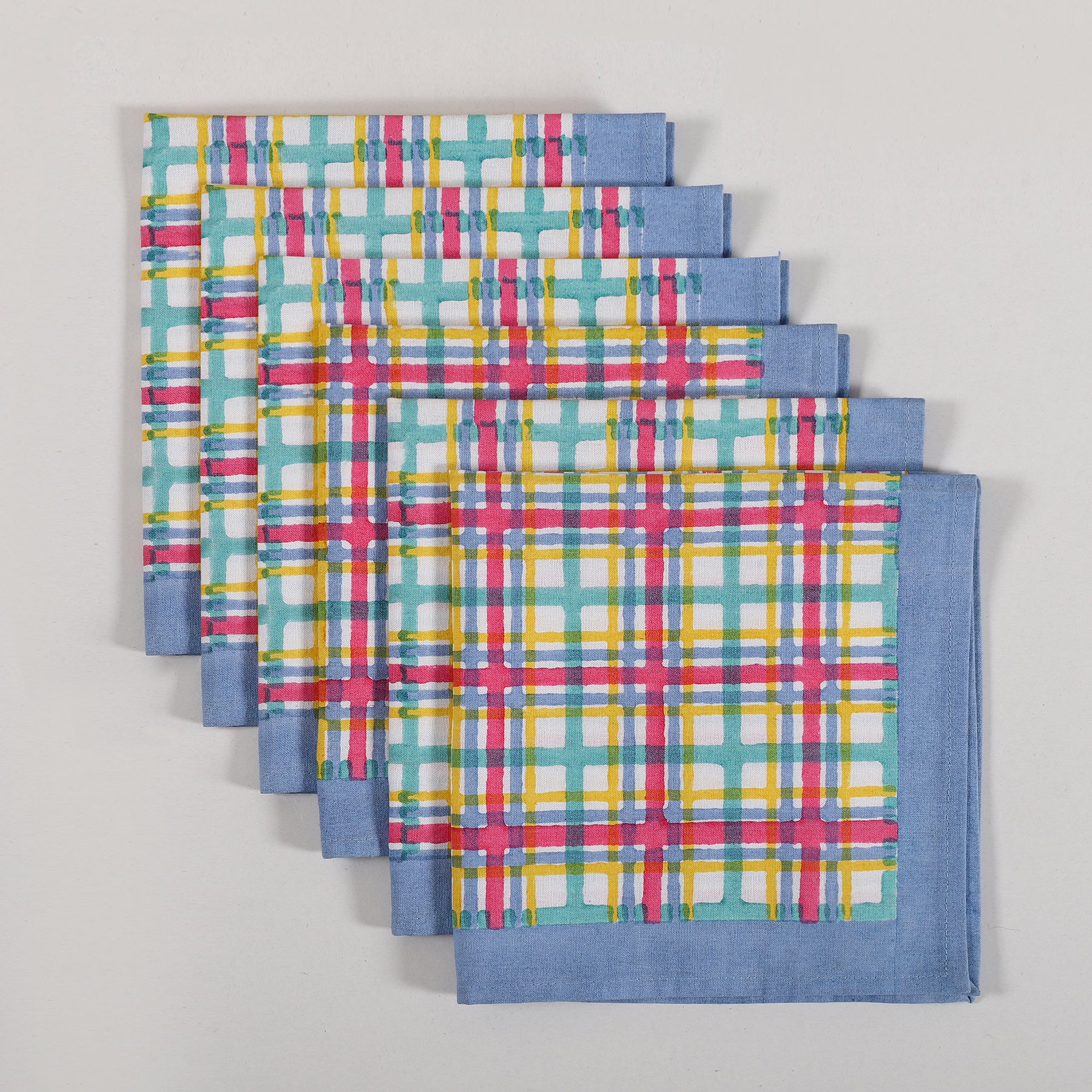 Eva Jaal Blue & Multi Cotton Napkin Set of 6