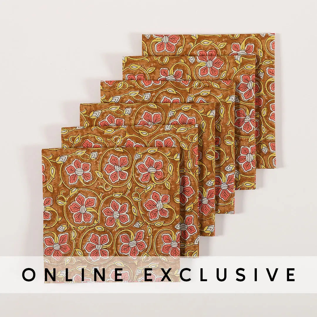 Brown Cotton Printed Napkin Set of 6