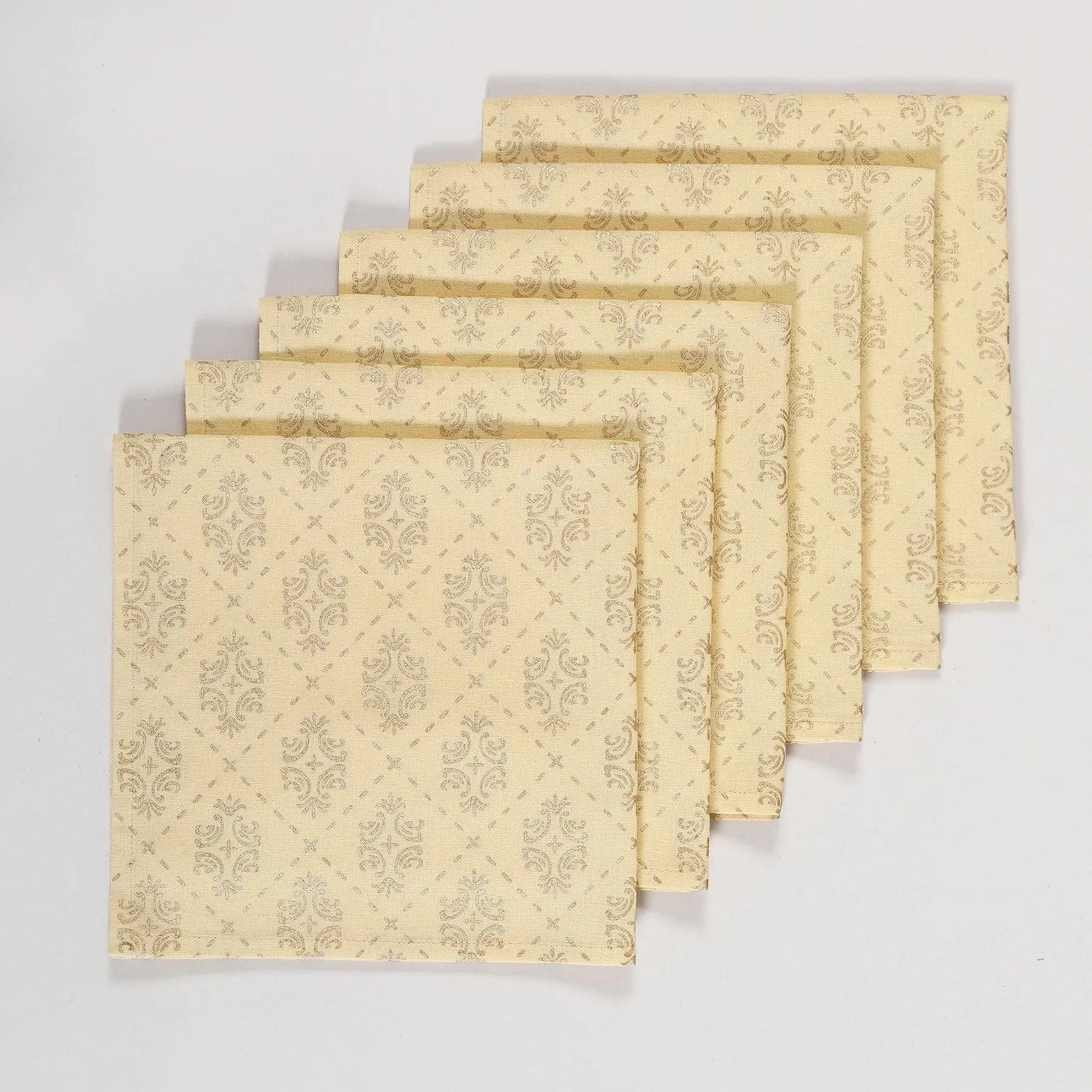 Beige & Gold Cotton Napkin Set of 6