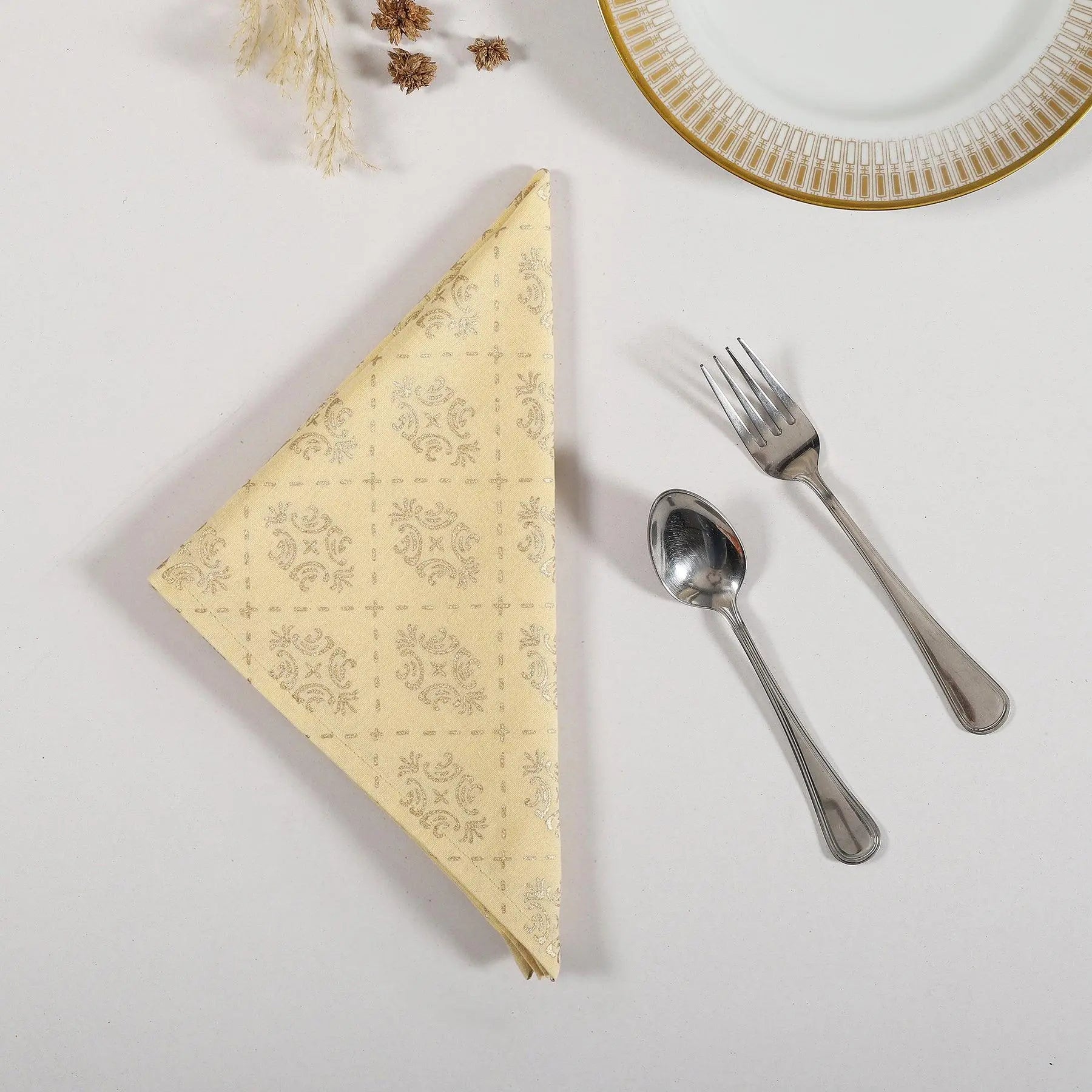 Beige & Gold Cotton Napkin Set of 6