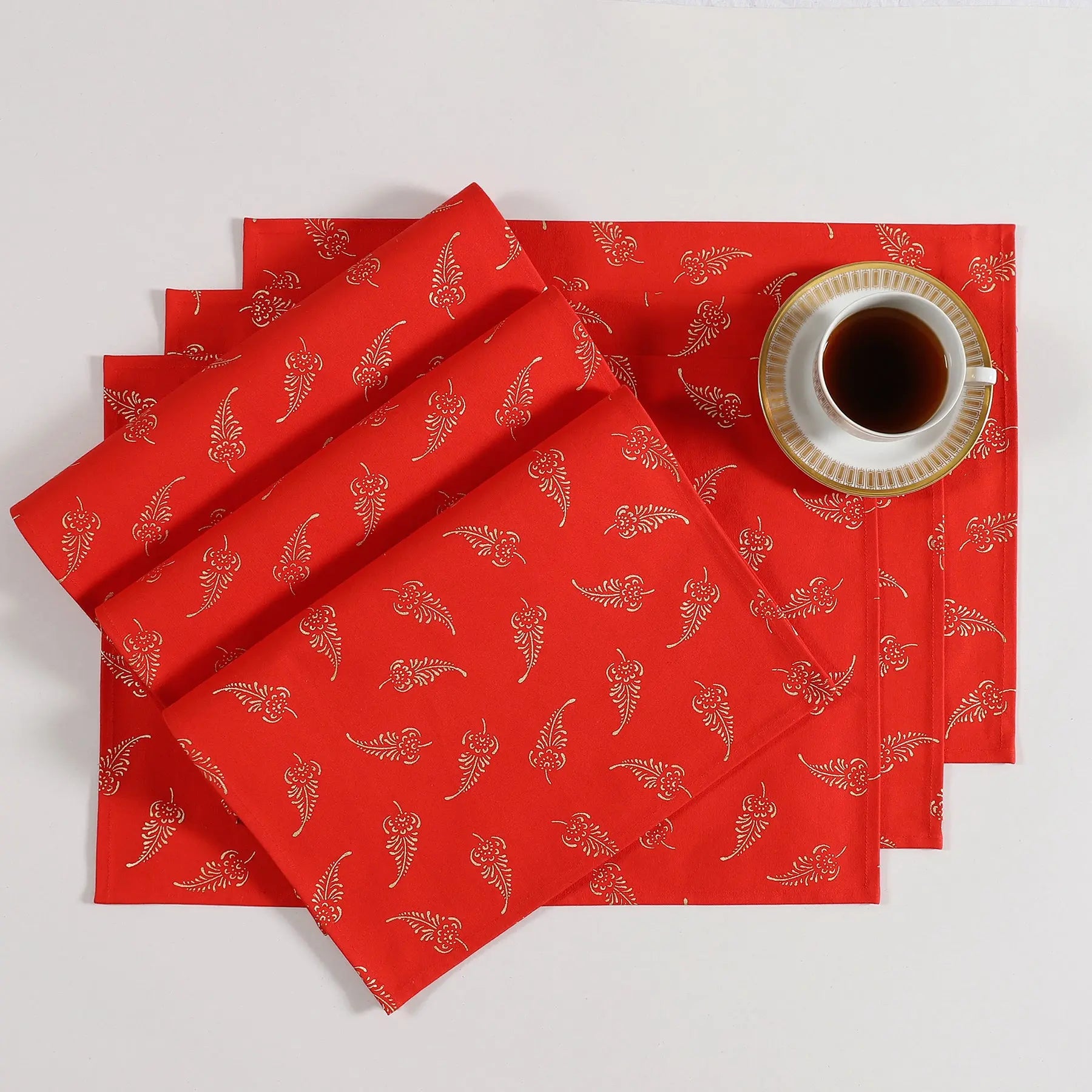 Red & Gold Cotton Table Mat Set of 6