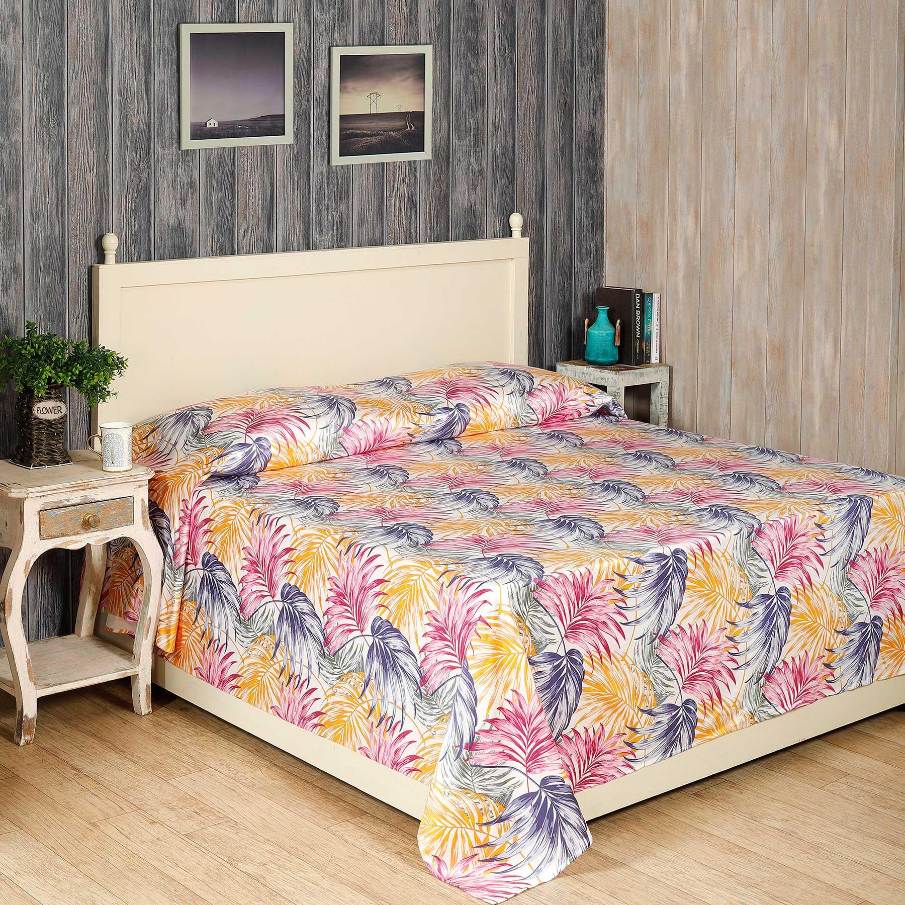 Leaves Multi Screen Printed Cotton Bed Cover