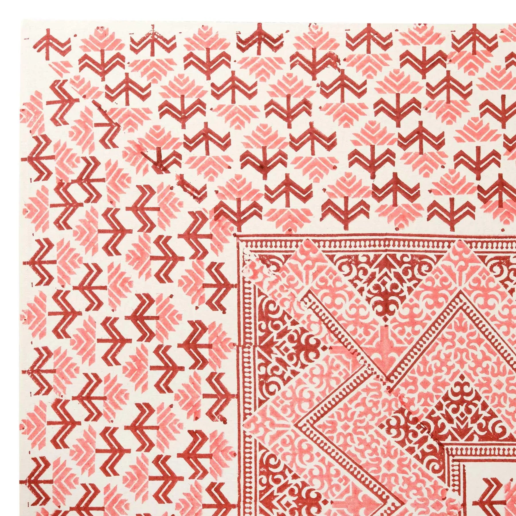 Phulkari Pink / Maroon Hand Block Printed Cotton Bed Cover