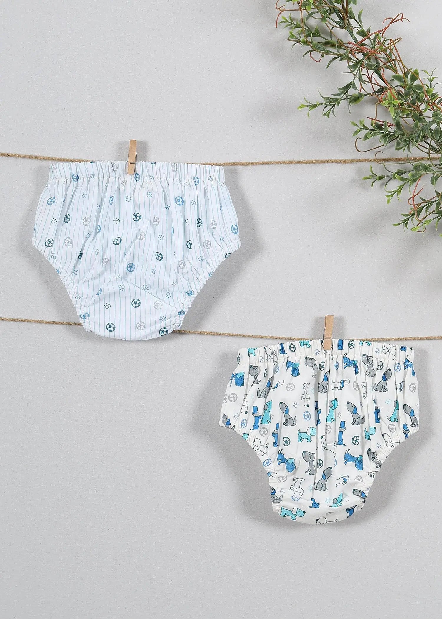 Lazy Dog/Stripes Blue Cotton Brief Set of 2 Baby (0-6 Months)