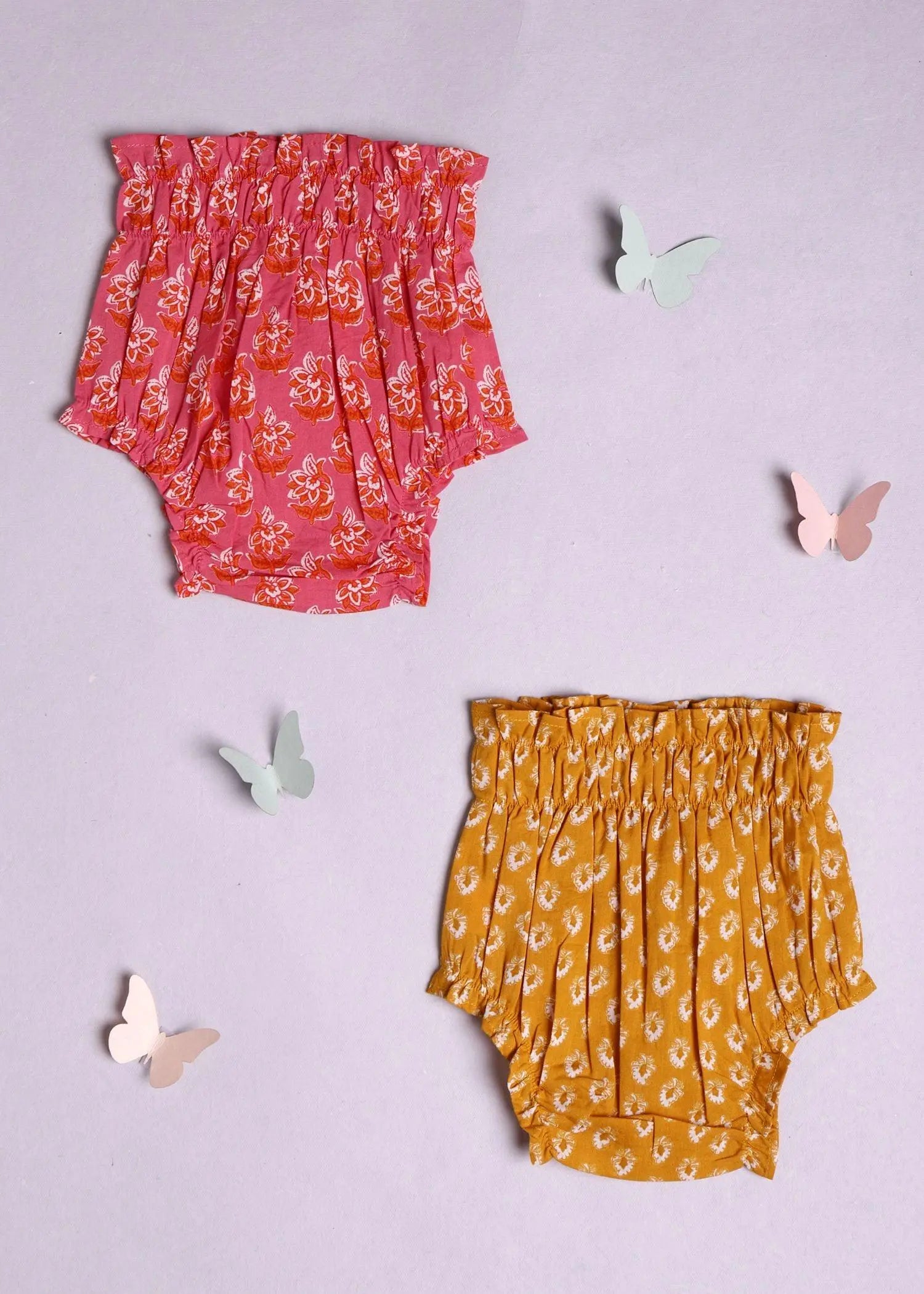 Booti Pink/ Yellow Cotton Baby Bloomers Set of 2 (0-6 Months)