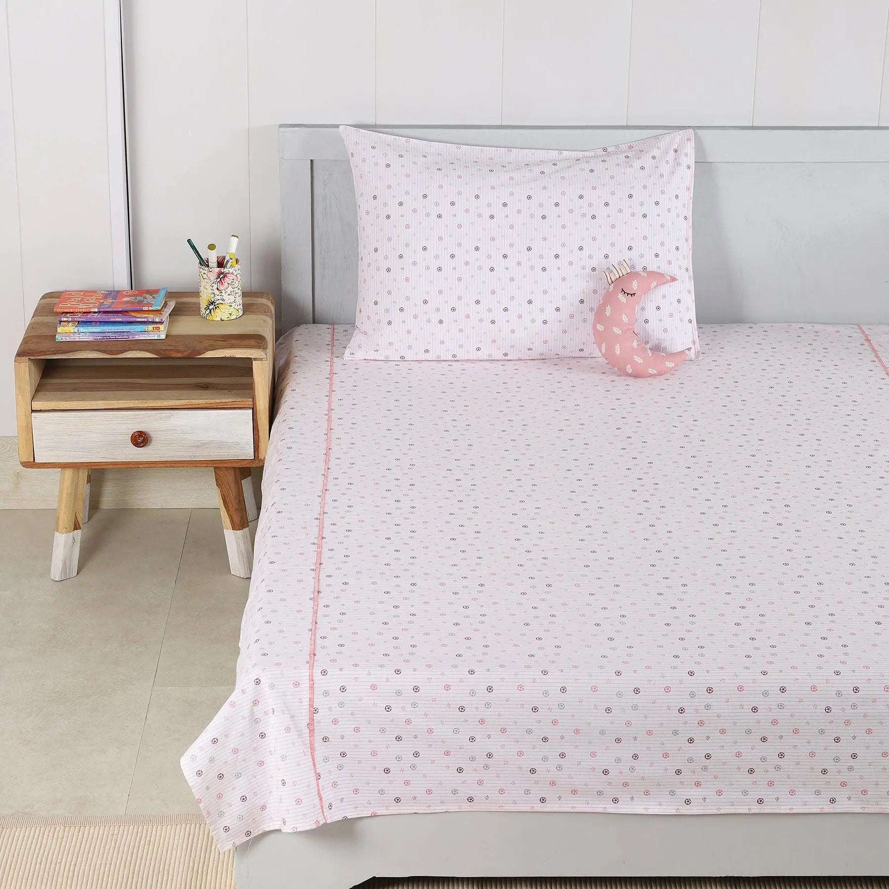 Ball Pink Cotton Singe Bedsheet with Pillow Cover kids