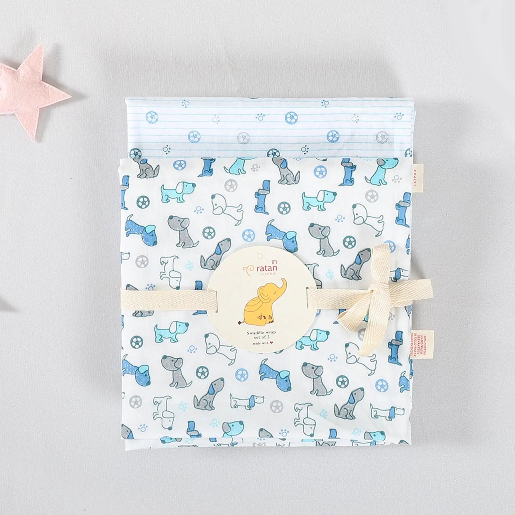 Lazy Dog Blue Cotton Baby Swaddle Wrap (Set of 2)