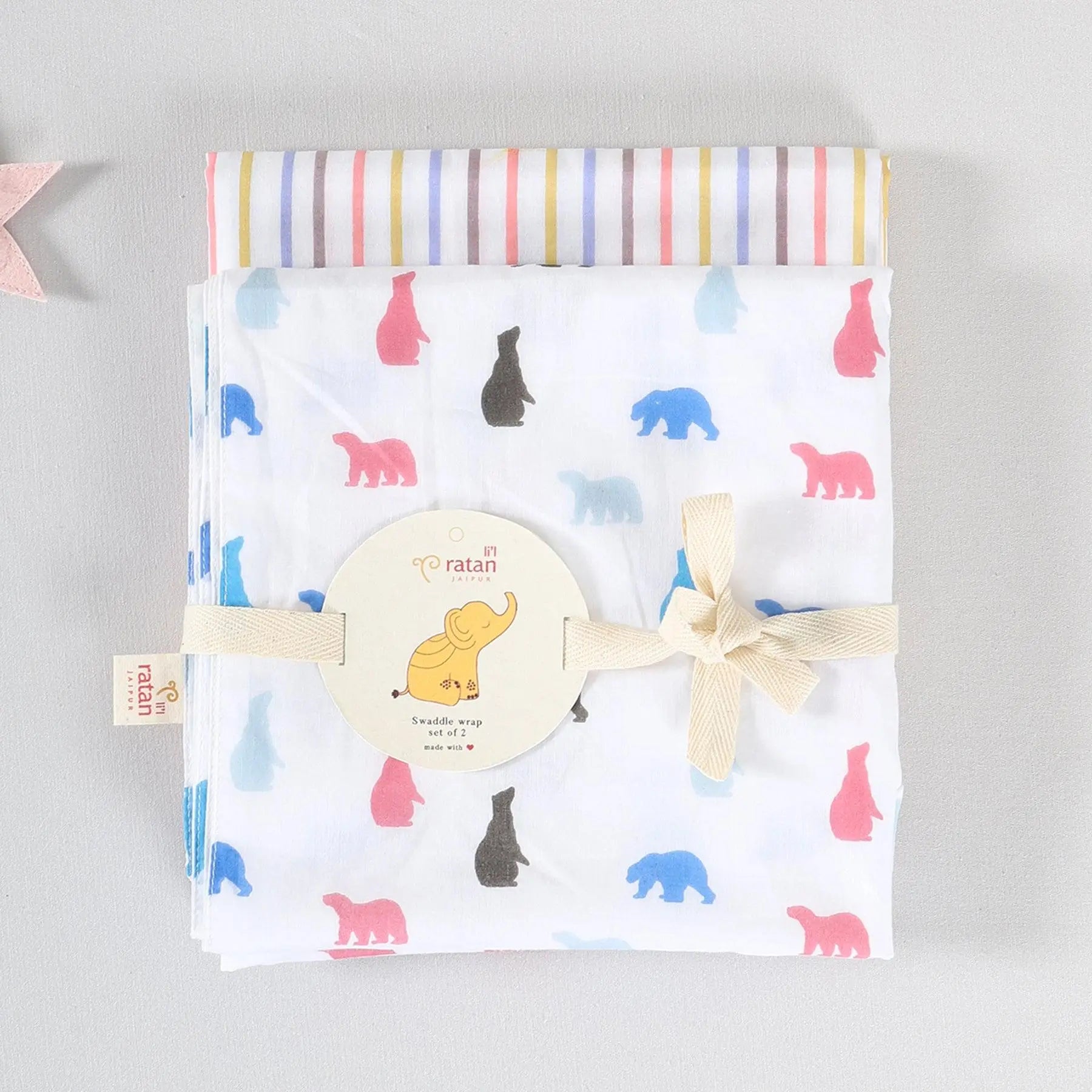 Plush Bear White/Yellow Cotton Baby Swaddle Wrap (Set of 2)