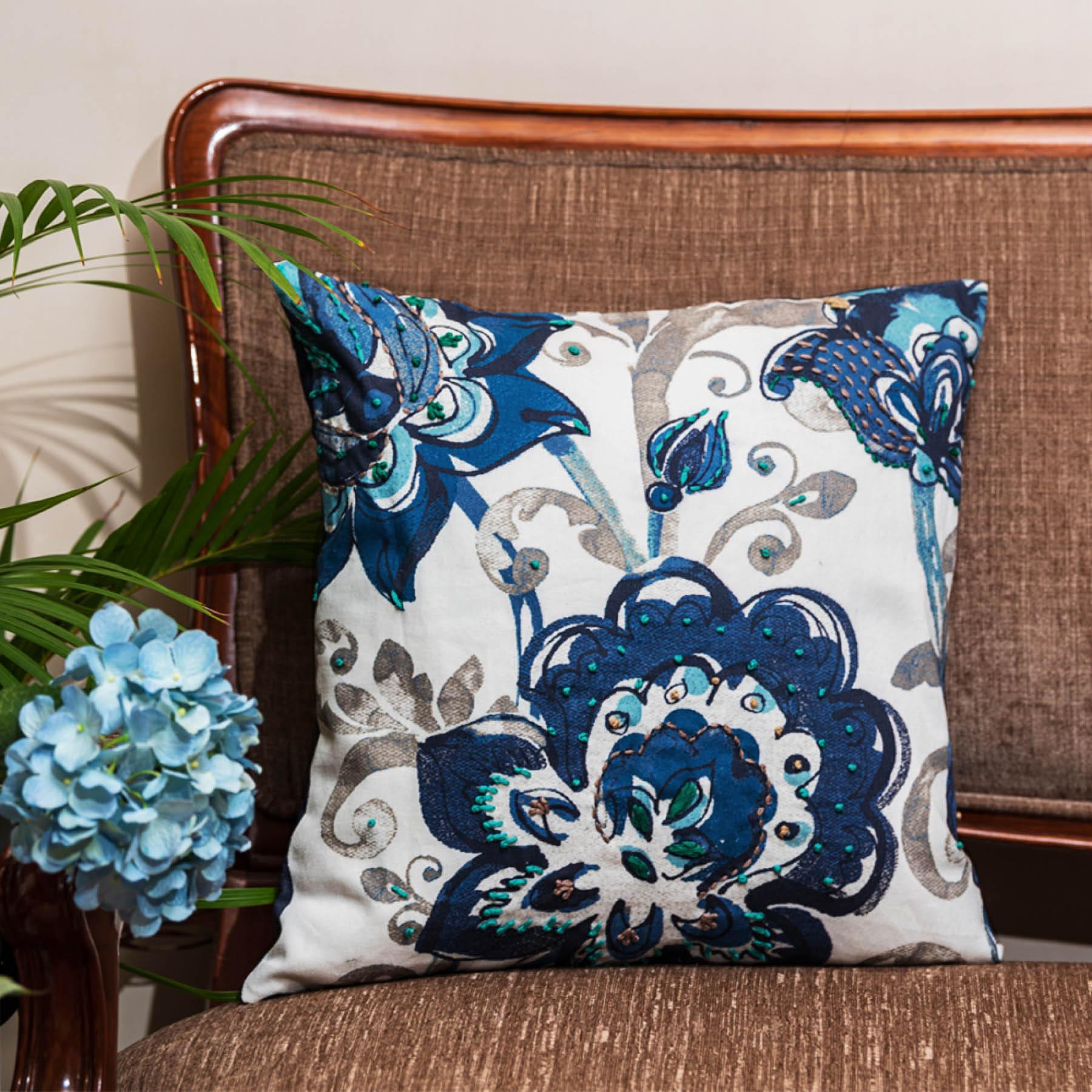 Blue Color Cotton Cushion Cover