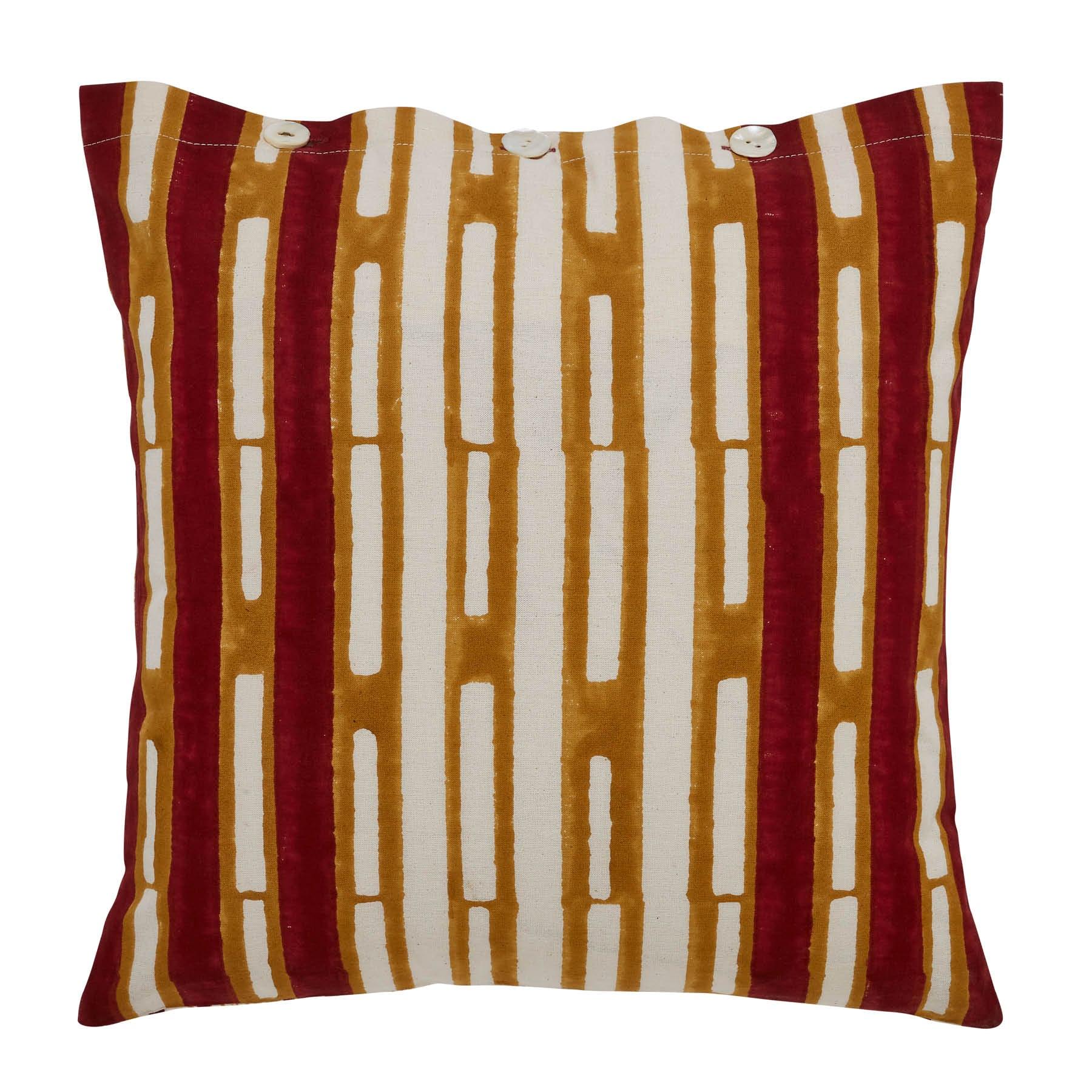 Tejas Maroon & Mustard Color Hand Block Print Cotton Cushion Cover