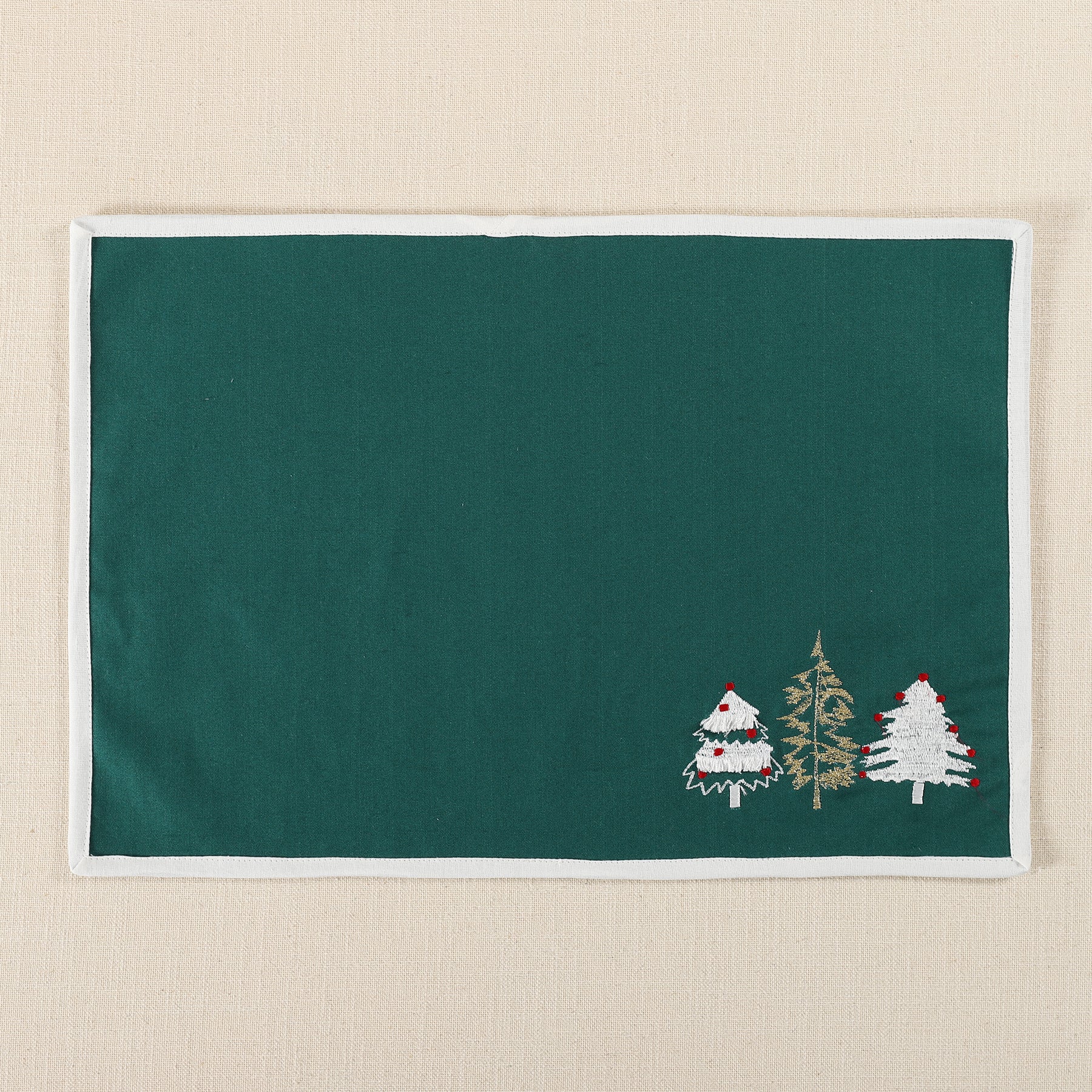 Green Cotton Embroidered Charlie Table Mat Set of 6