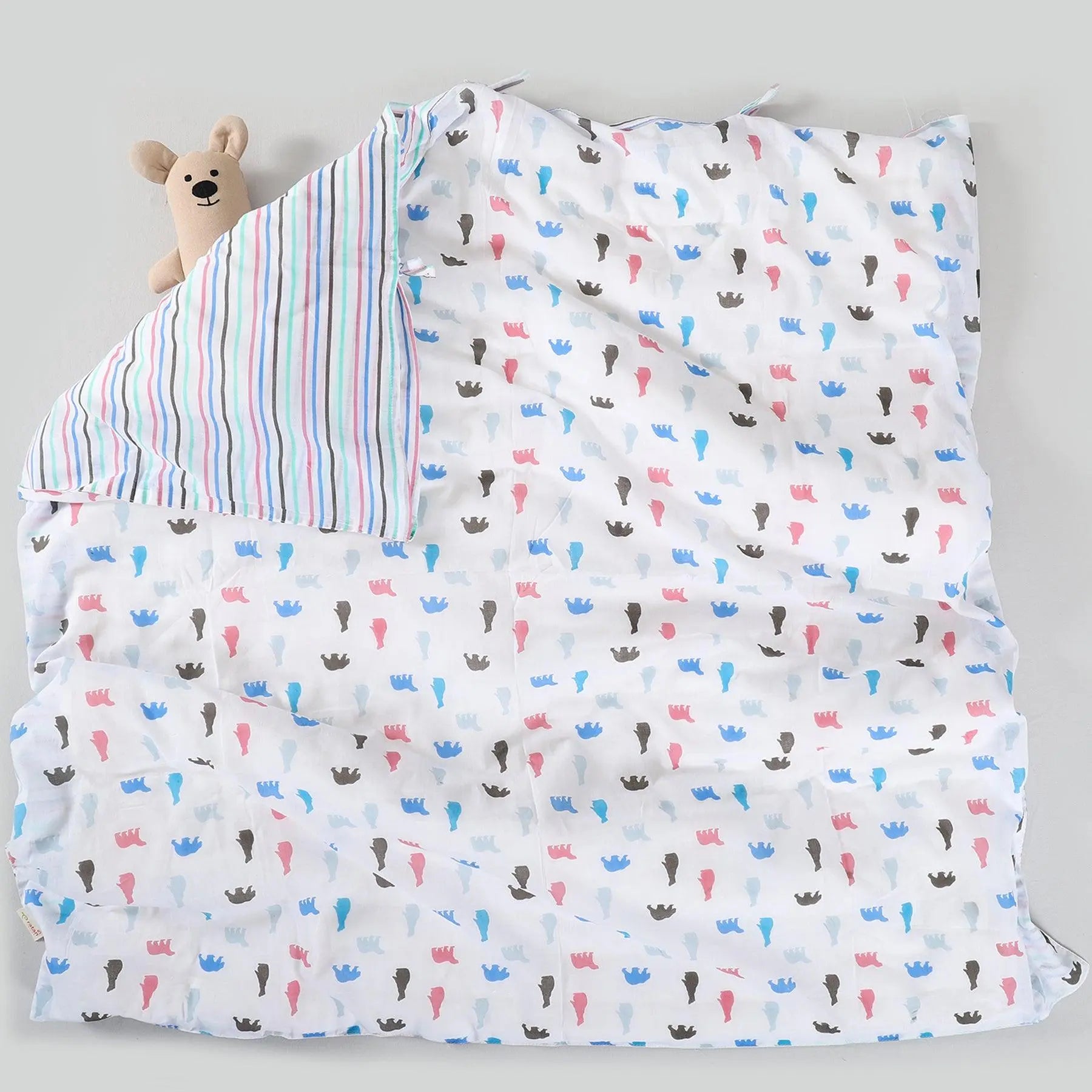 Plush Bear White/Mint Cotton Quilt Cover