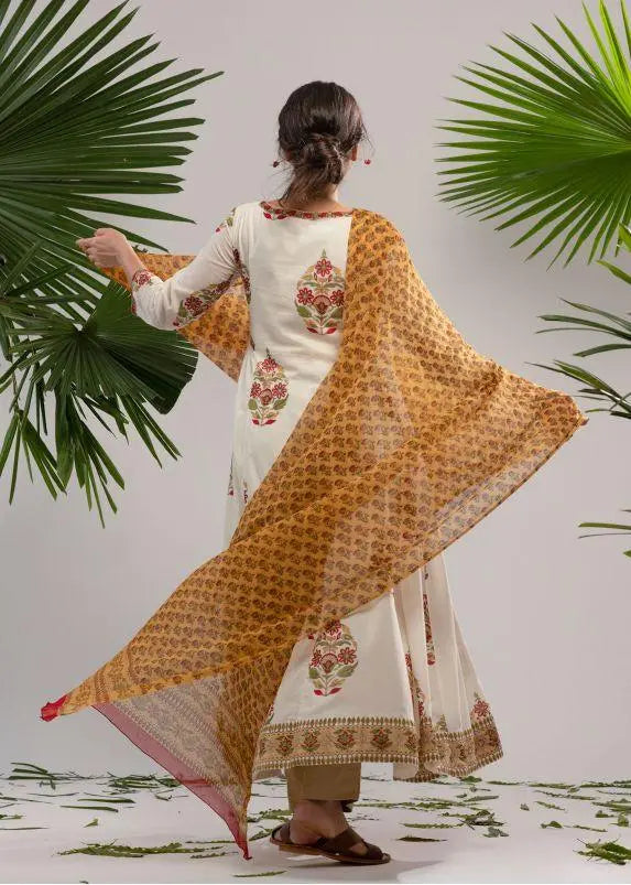 Mustard Color Floral Chiffon Dupatta