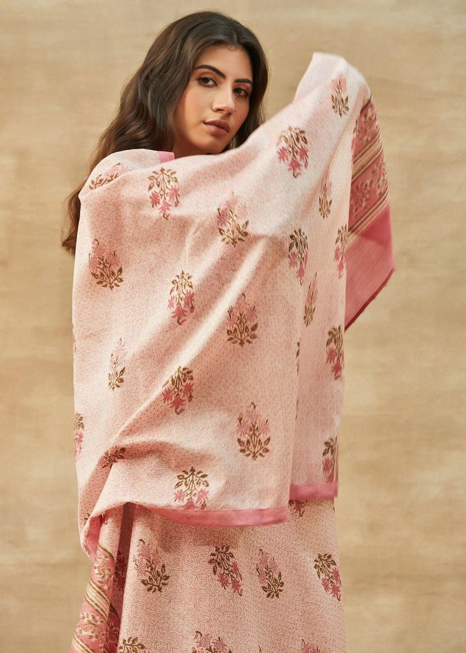 Rose Pink Chanderi Block Printed Dupatta