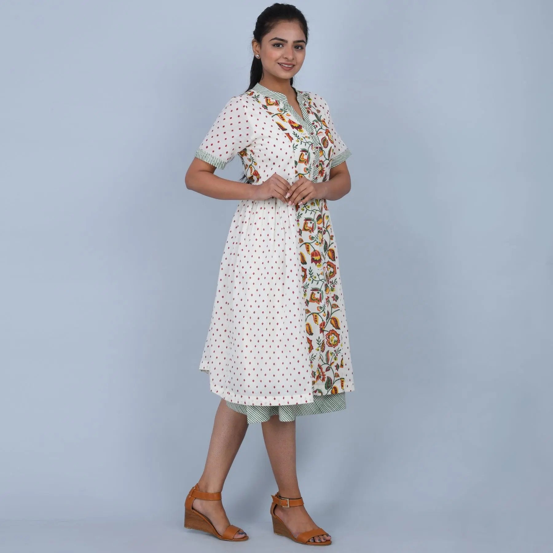 Sehar Red and Blue Block Print Cotton Dress