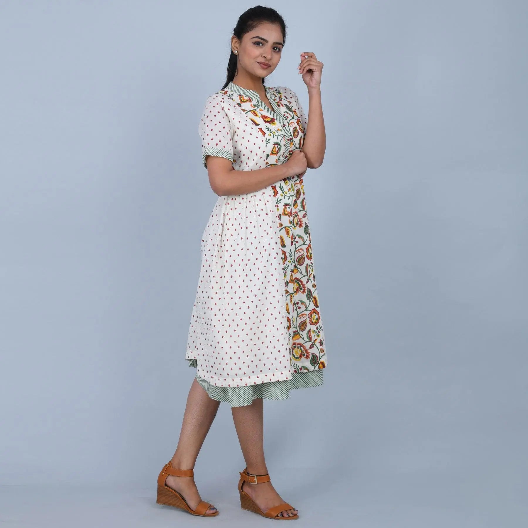 Sehar Red and Blue Block Print Cotton Dress