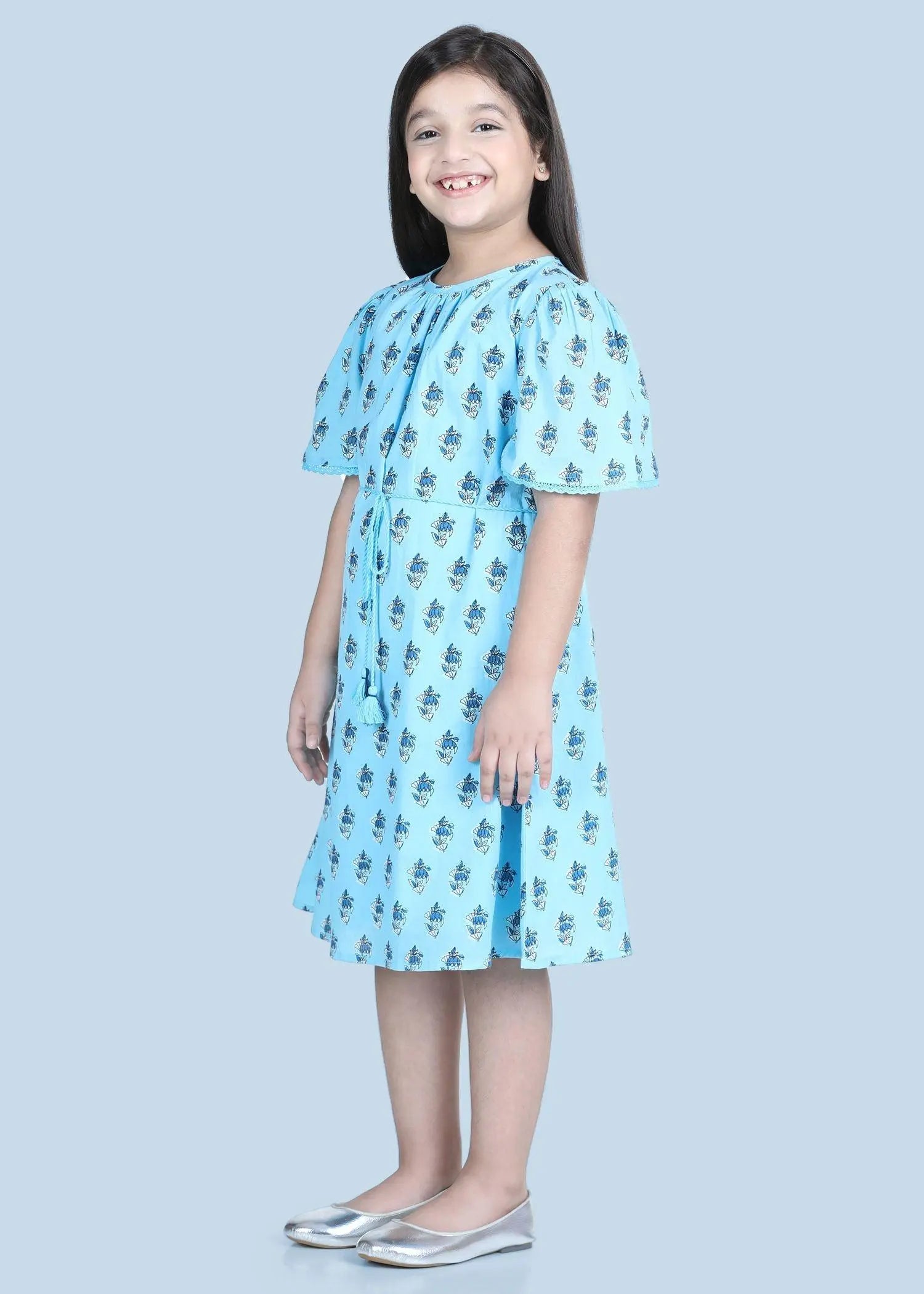 Flory Petunia Buti Blue Cotton Dress Girl (2-9 Years)