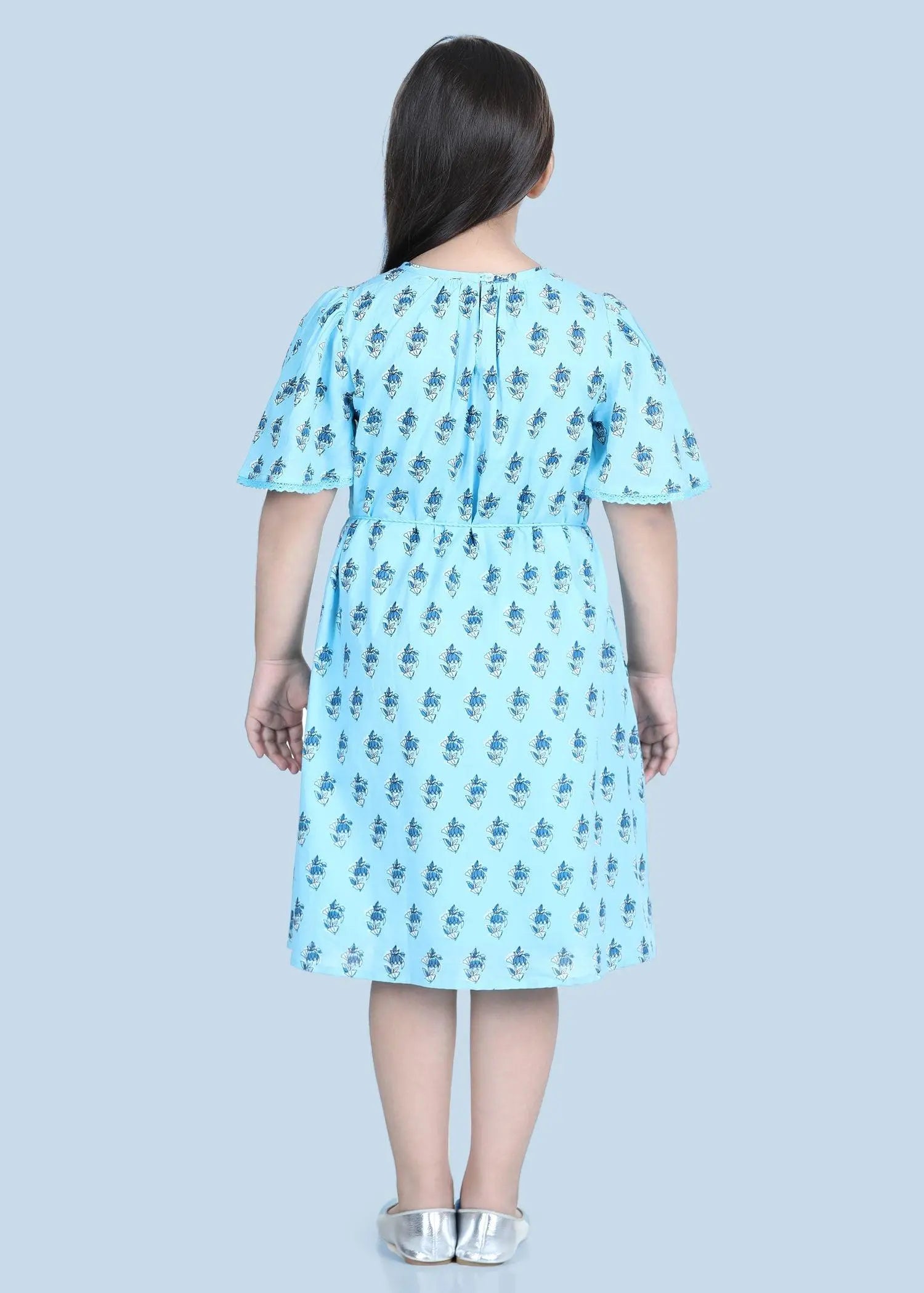 Flory Petunia Buti Blue Cotton Dress Girl (2-9 Years)