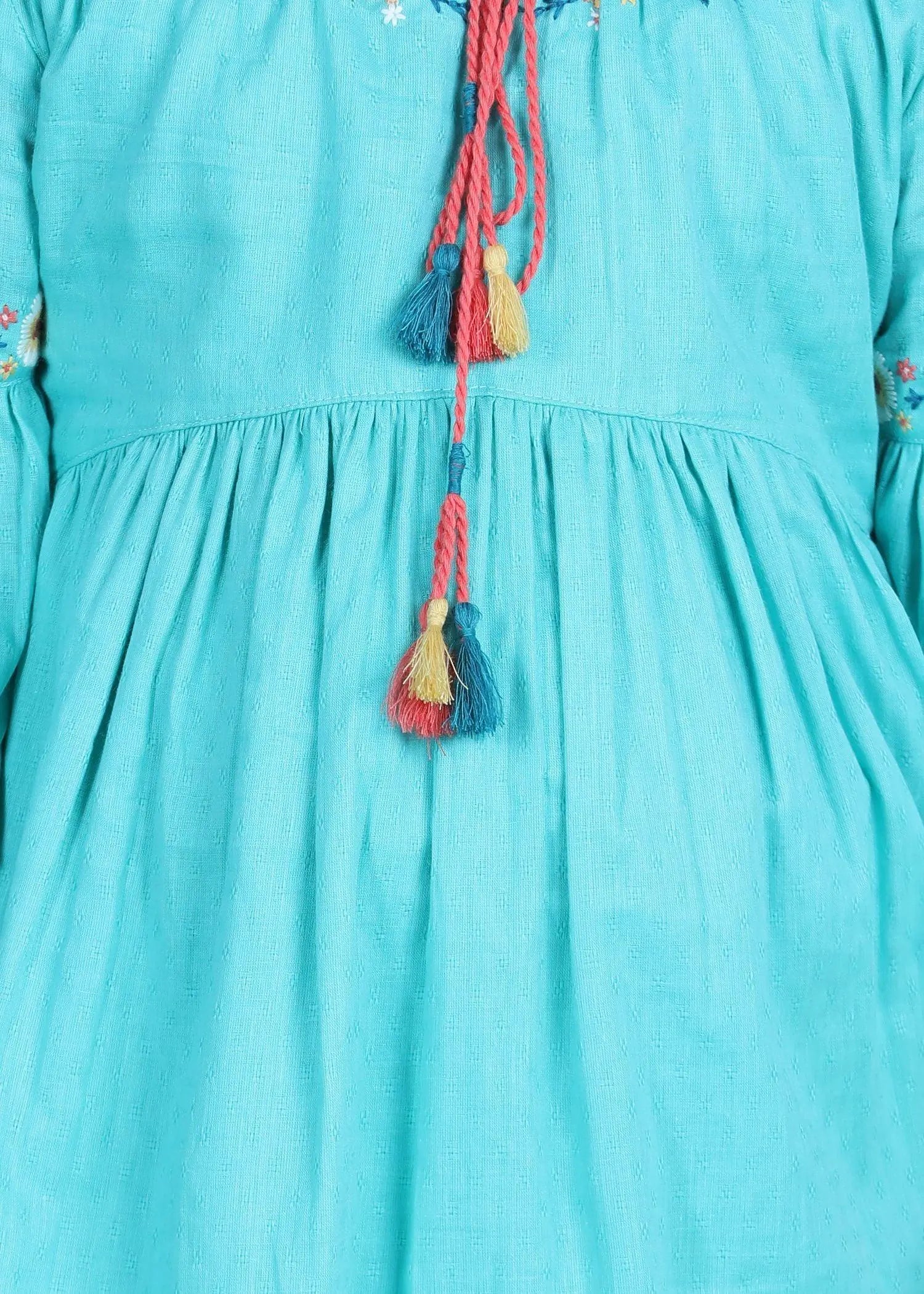 Sachi Teal Cotton Embroidered Dress (2-9 Years)