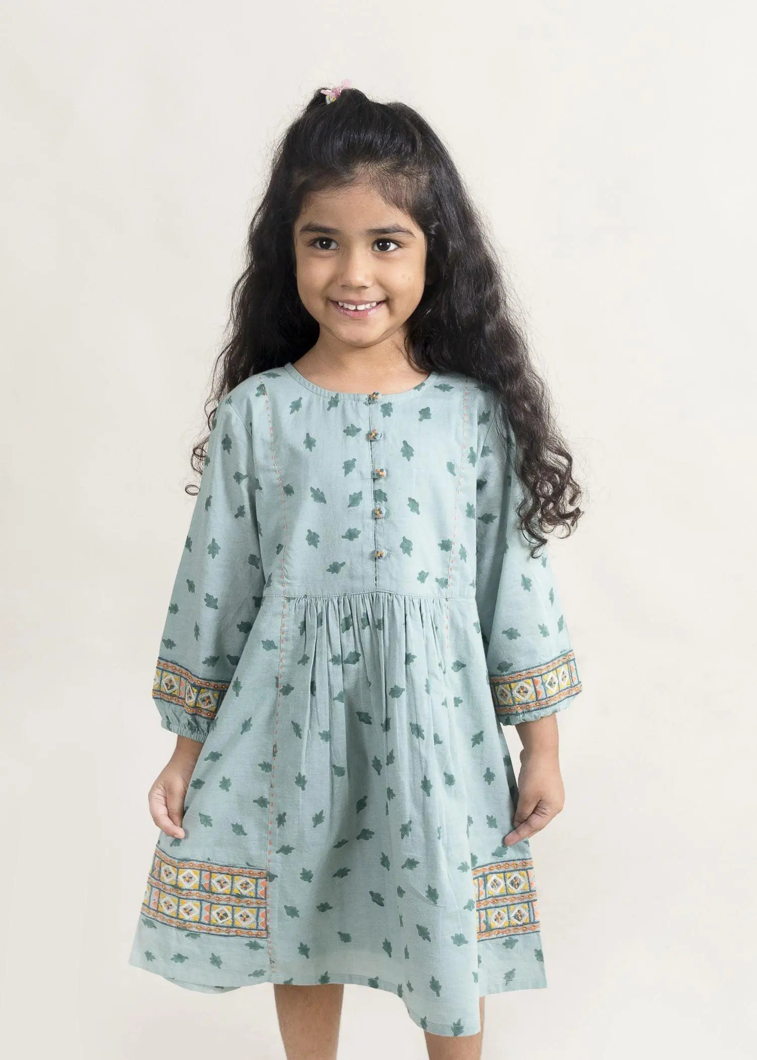 Stella Patti Green Cotton Dress Girl (2Years to 12 Years)