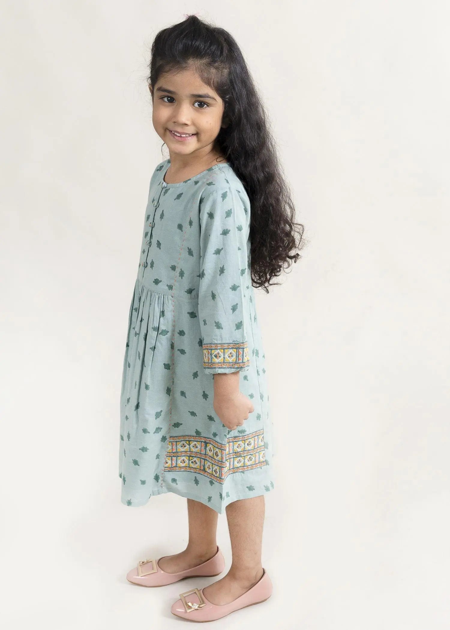 Stella Patti Green Cotton Dress Girl (2Years to 12 Years)