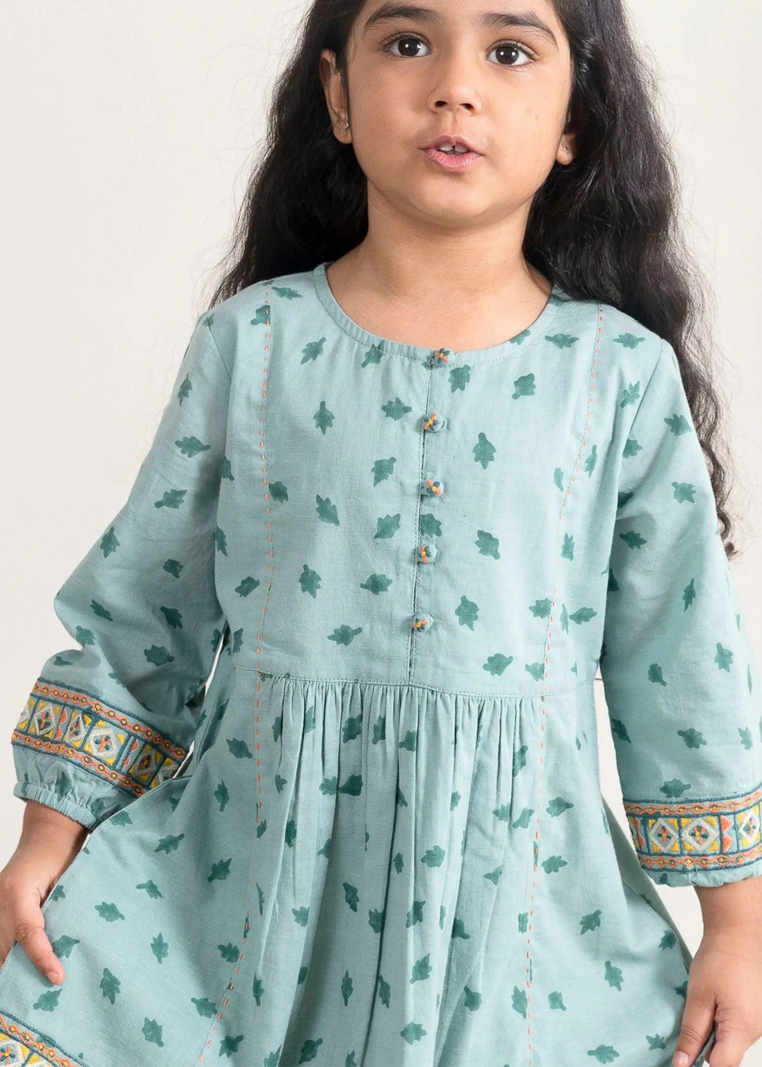 Stella Patti Green Cotton Dress Girl (2Years to 12 Years)