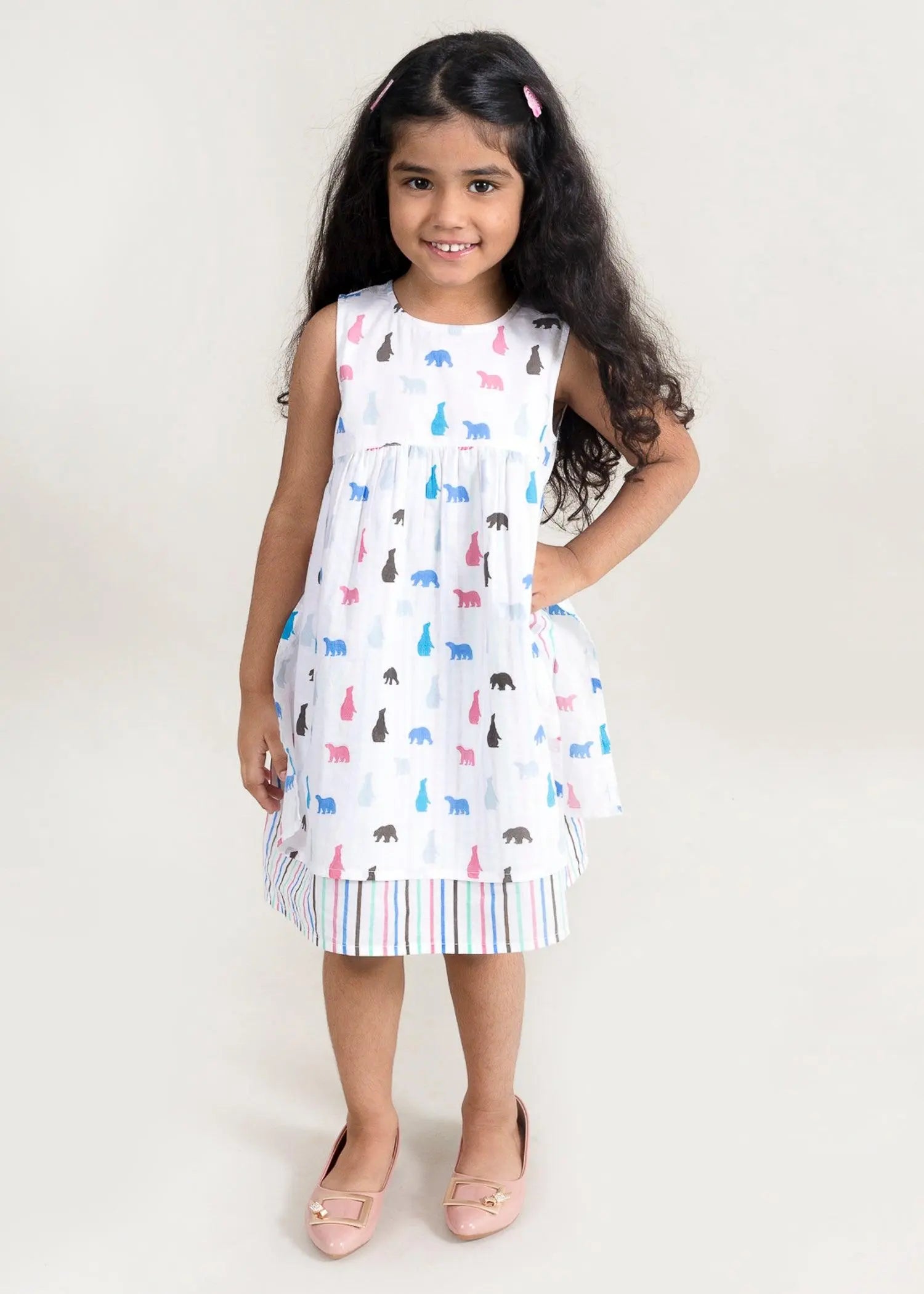 Scotch Bear Stripes White Cotton Dress Girl (2-9 Years)