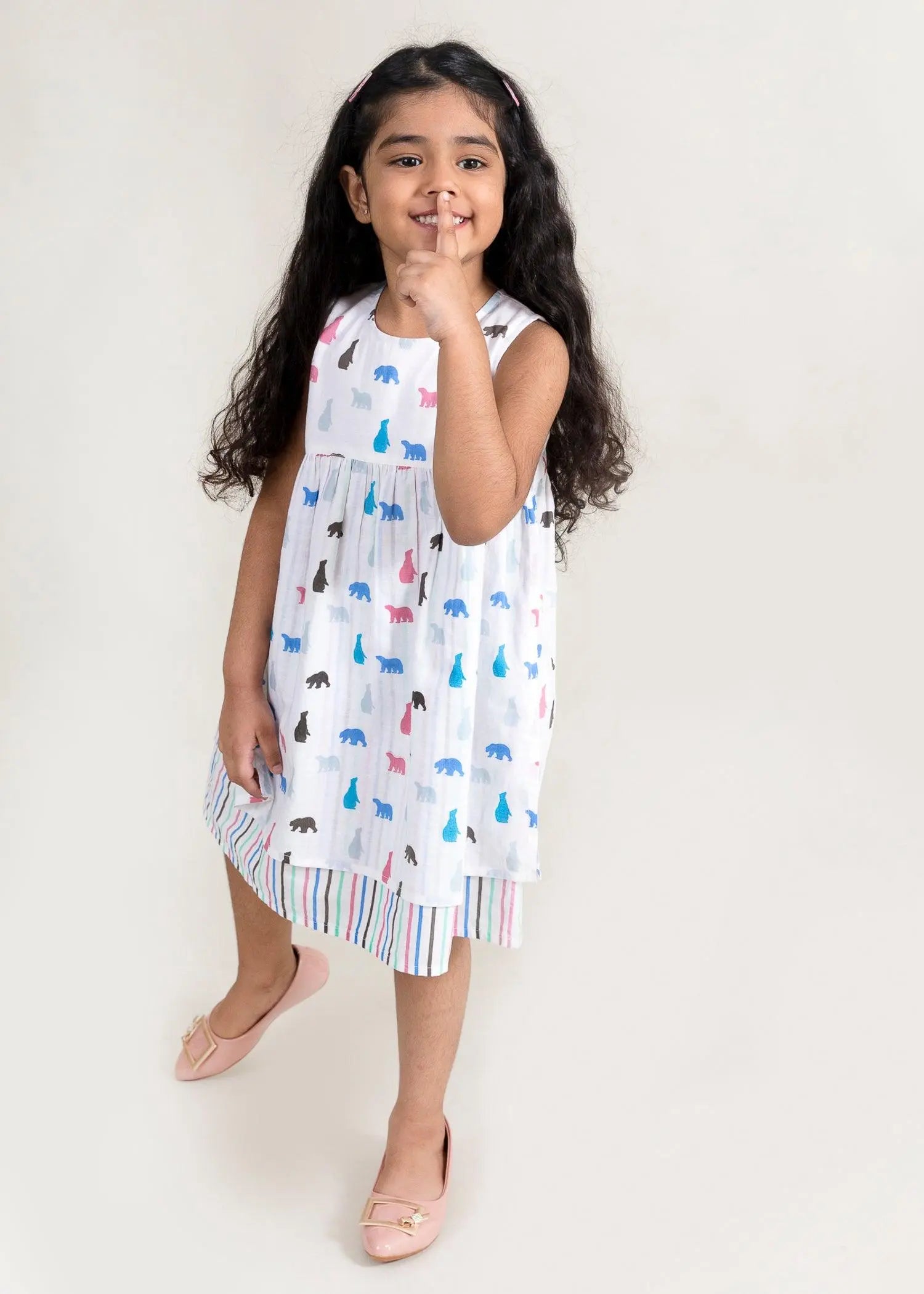 Scotch Bear Stripes White Cotton Dress Girl (2-9 Years)