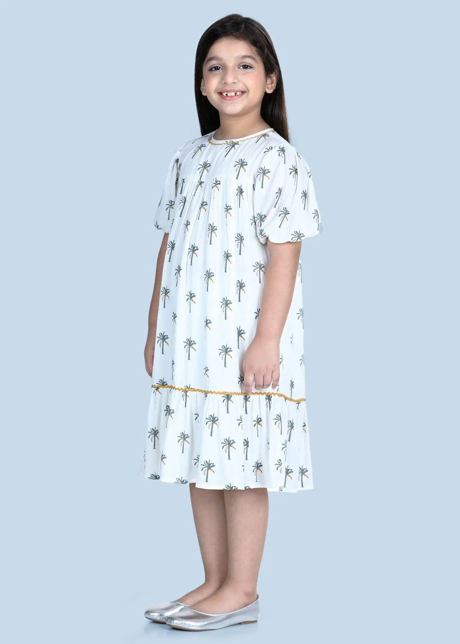 Myra Palm White Dress Girl (2-12yrs)