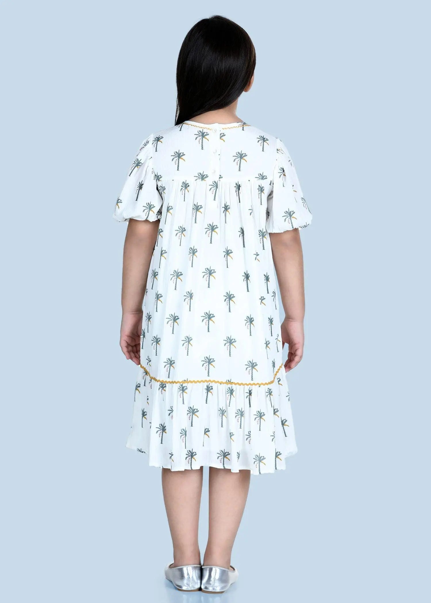 Myra Palm White Dress Girl (2-12yrs)