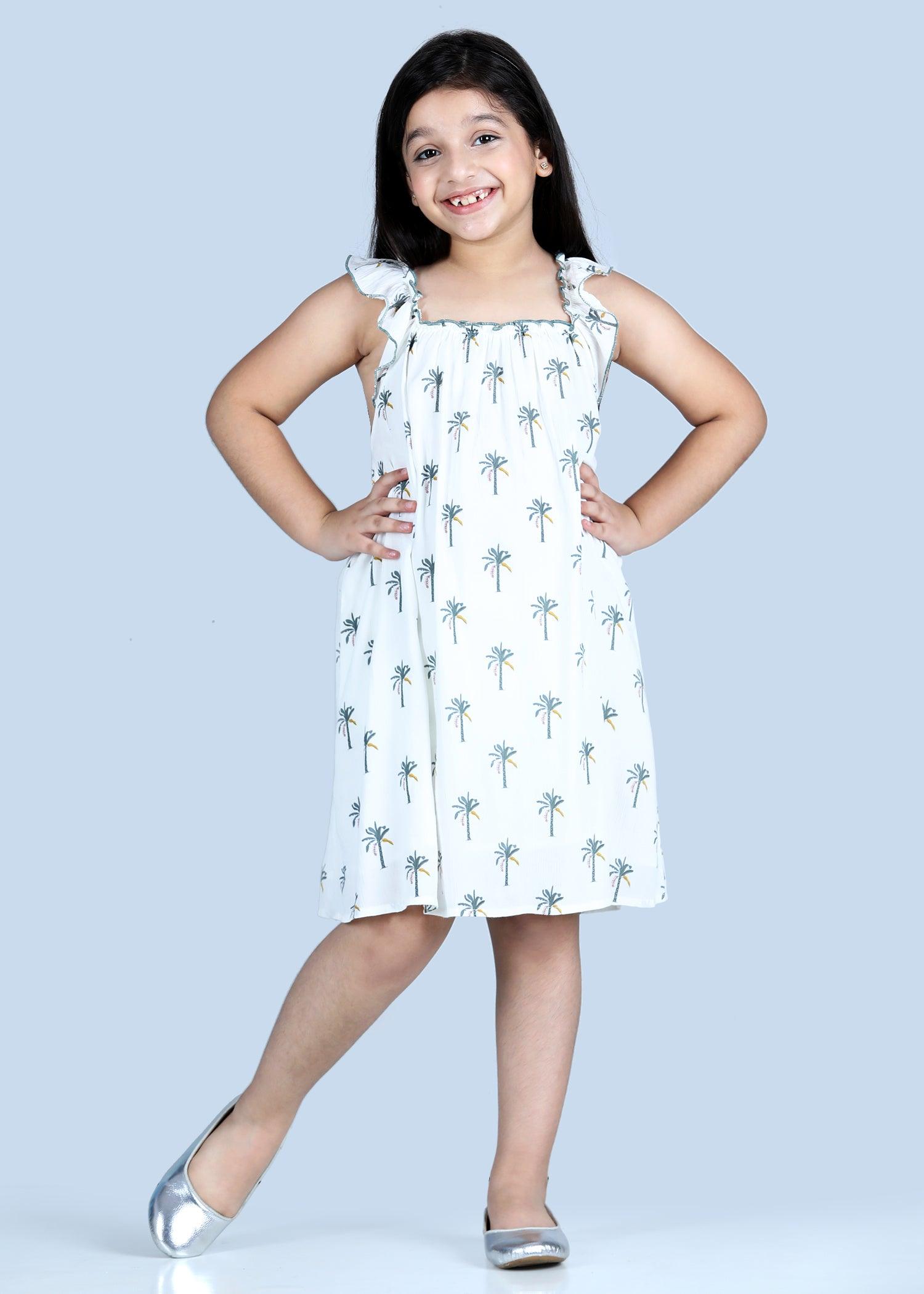 Ziva Palm White Dress Girl (6 months-9yrs)