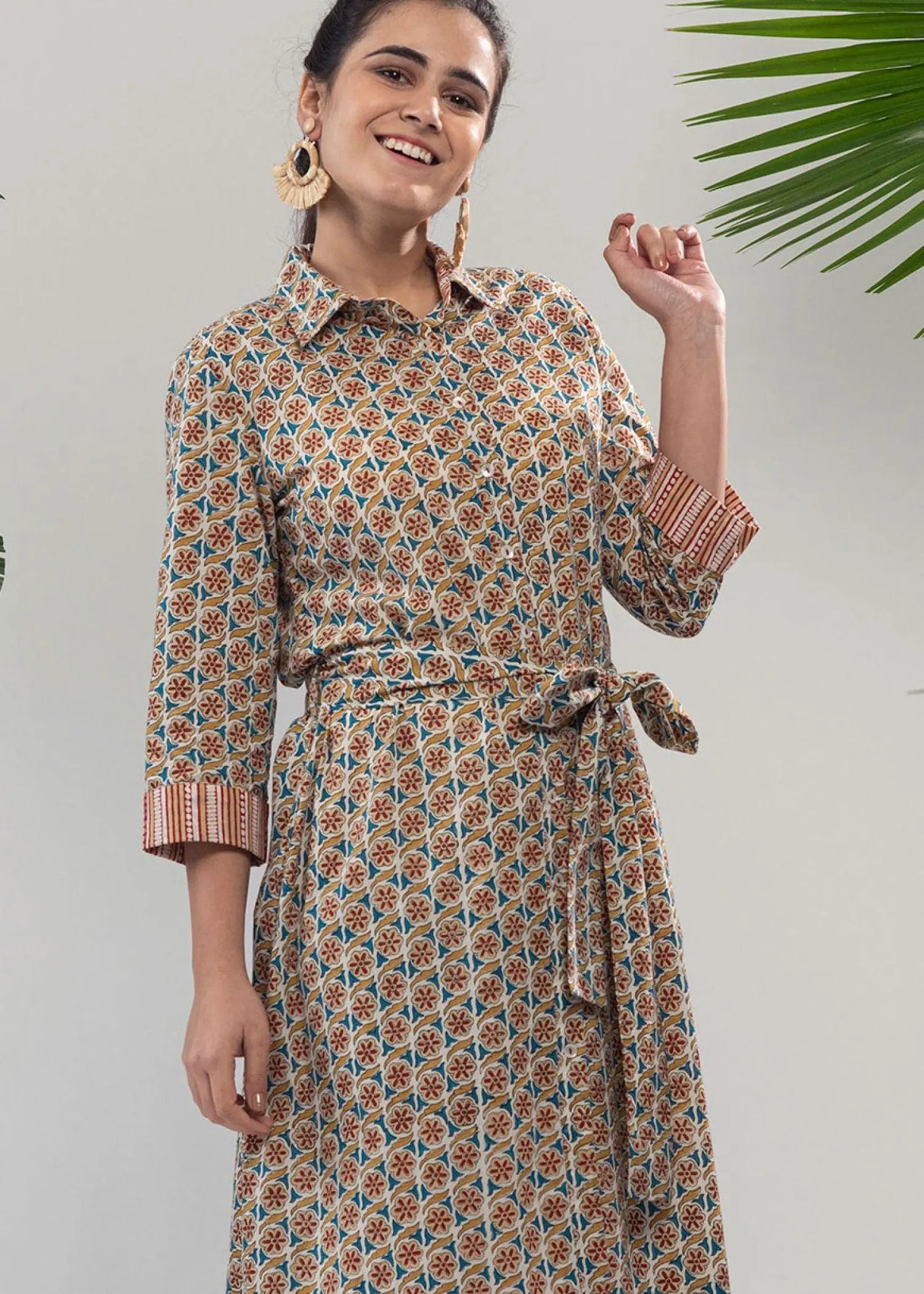 Akashara Multicolor Floral Straight Cotton Dress