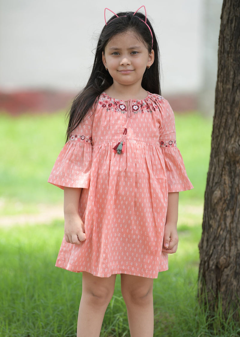Saachi Peach Cotton Dress Girl (2-9 Years)