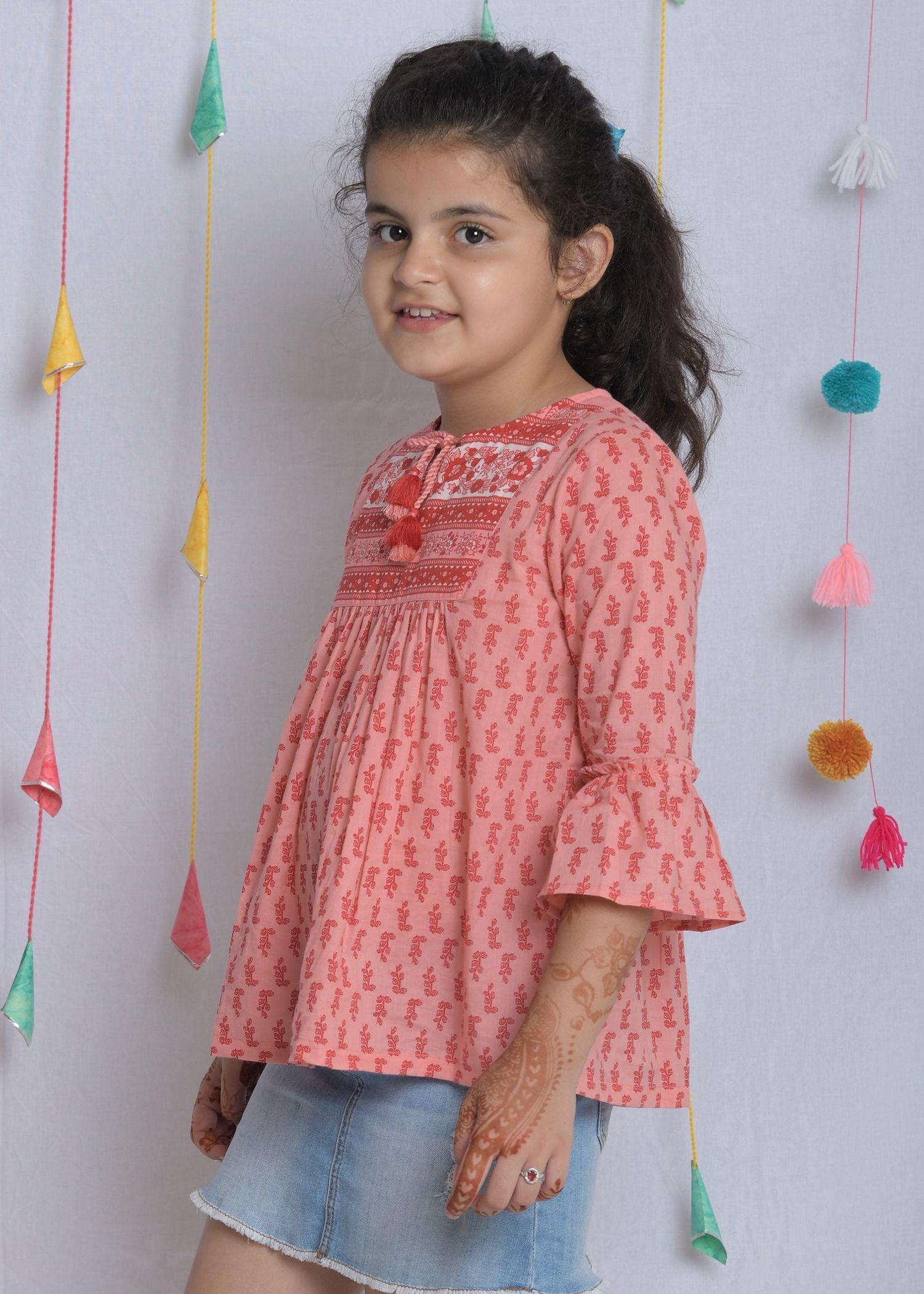 Yukta Peach Cotton Top Girl (2-12 Years)