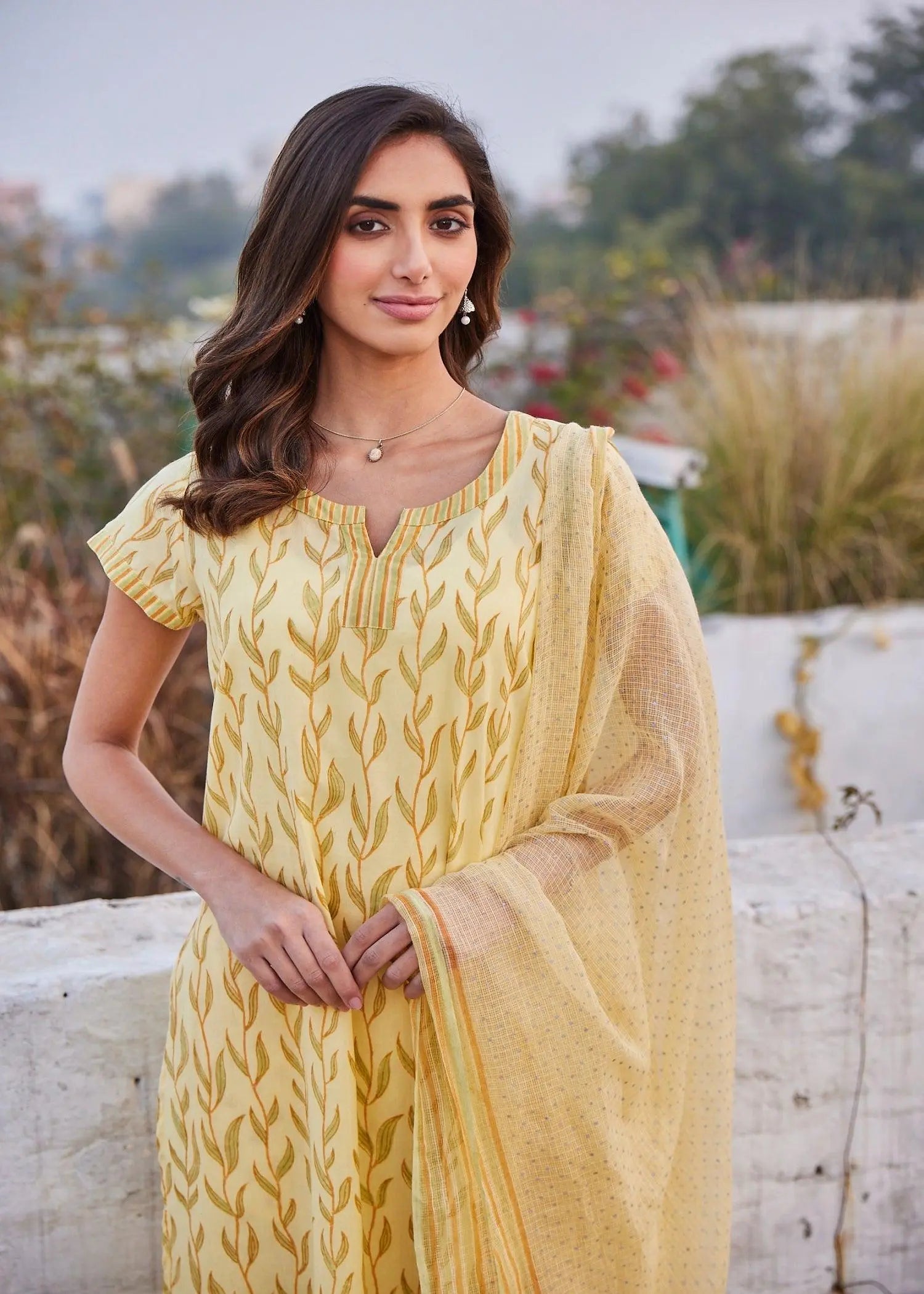 Rhida Lemon/Yellow Cotton Short Sleeves Suit Set