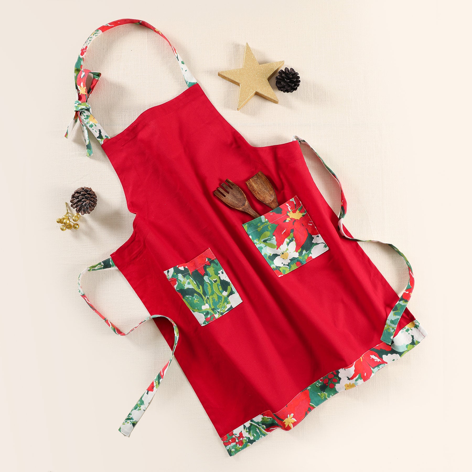 Feliz Red Cotton Printed Apron