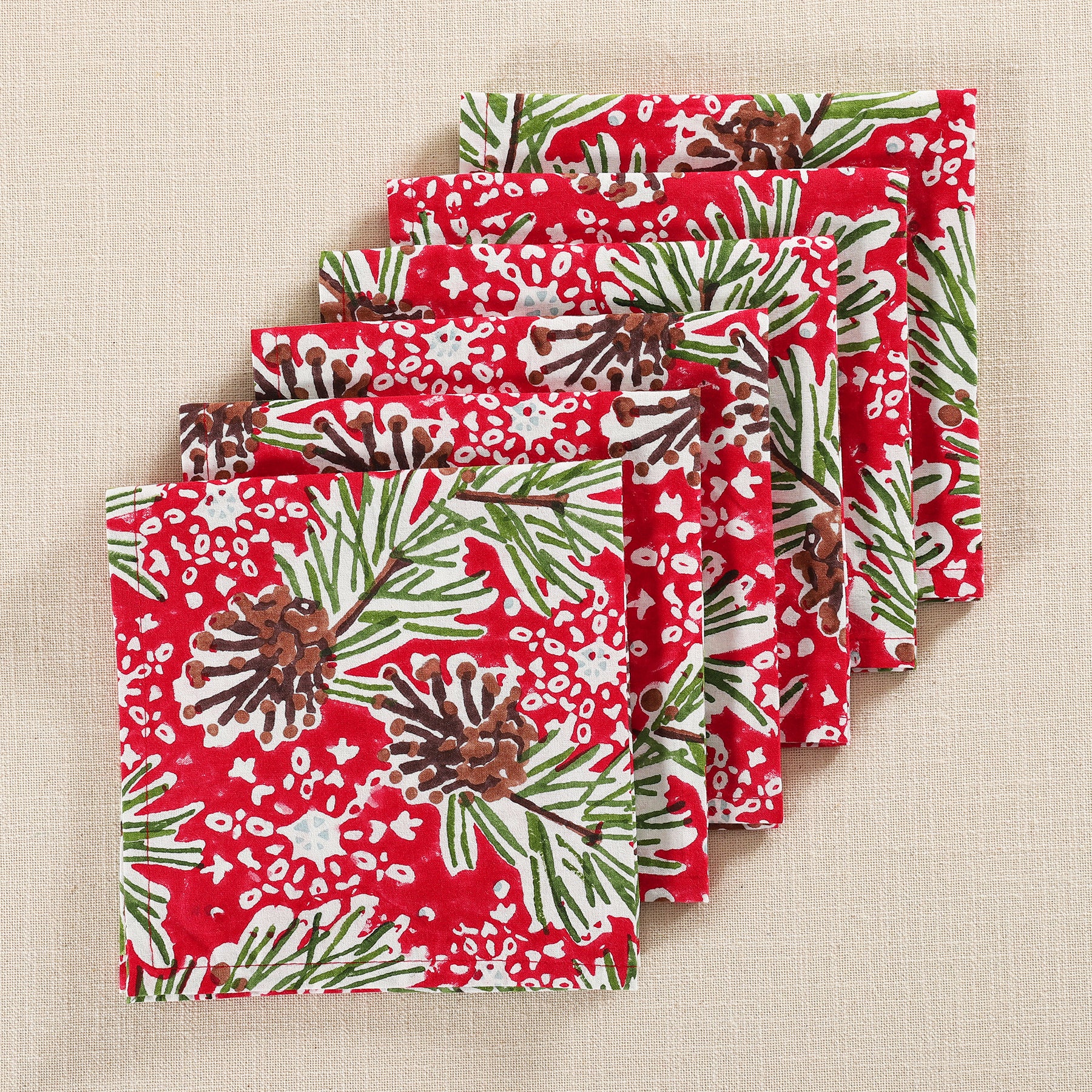 Red & Green Cotton Floral Eve Napkin Set of 6