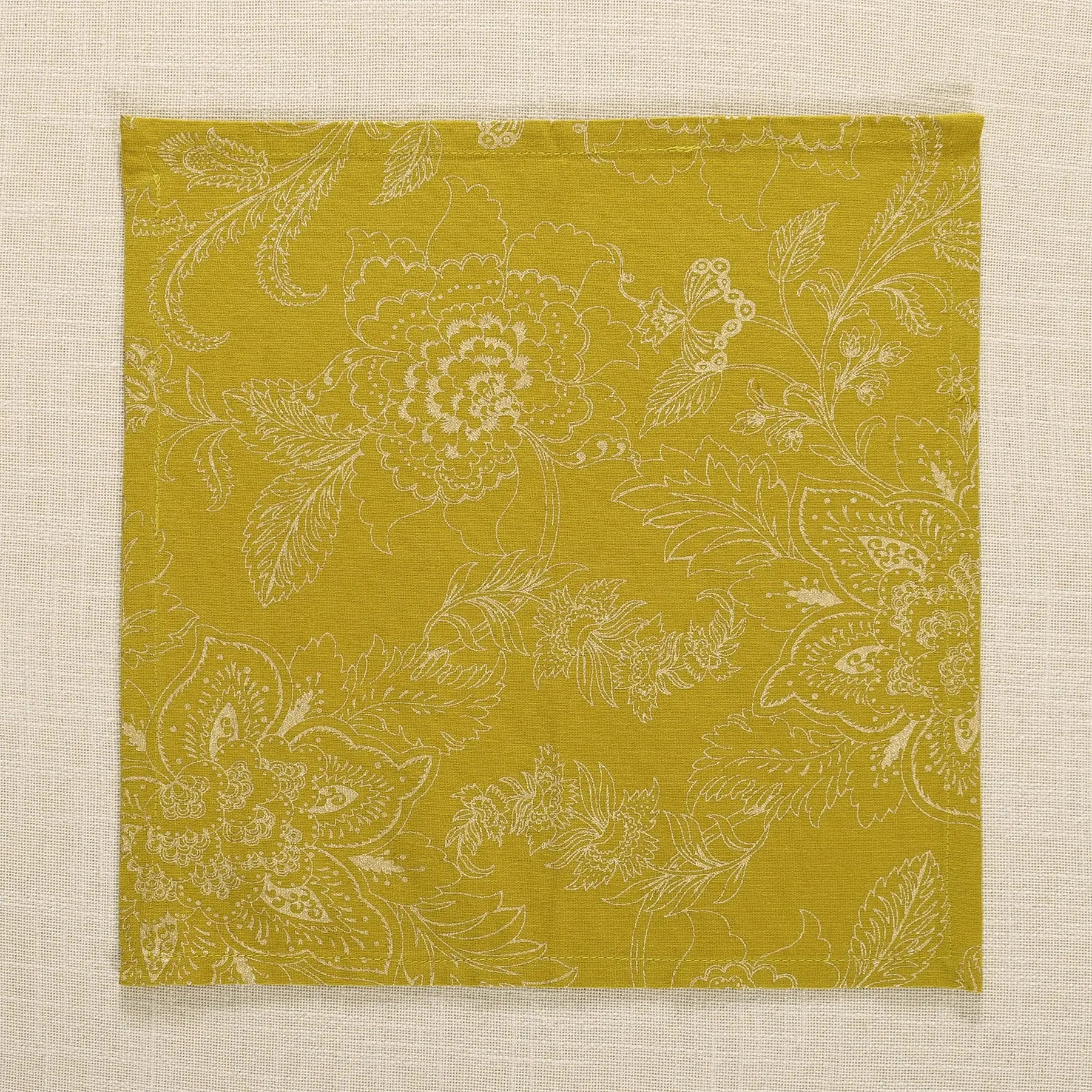 Floral Jaal Gold & Green Cotton Cocktail Napkin Set of 6