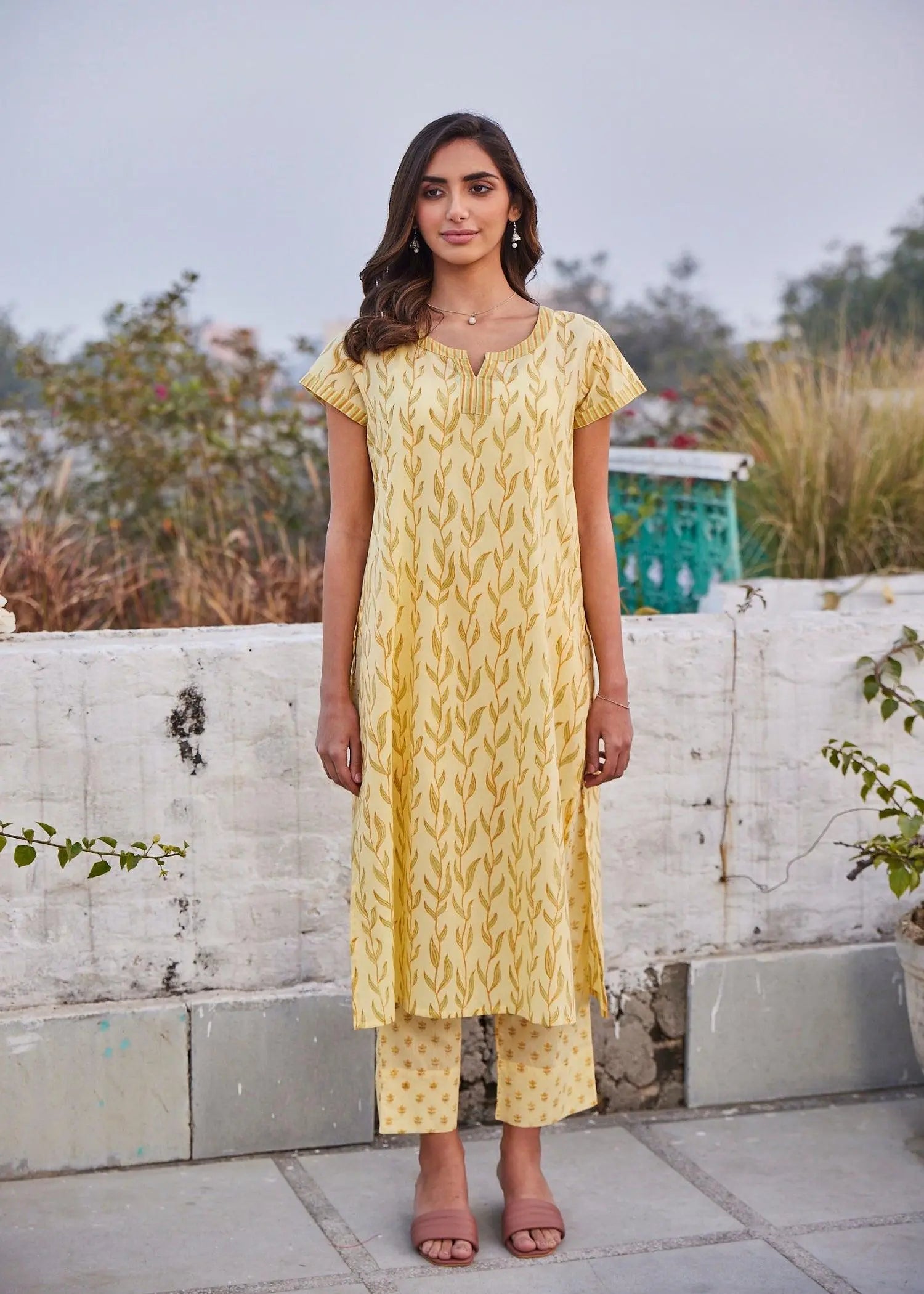 Rhida Lemon/Yellow Cotton Short Sleeves Suit Set