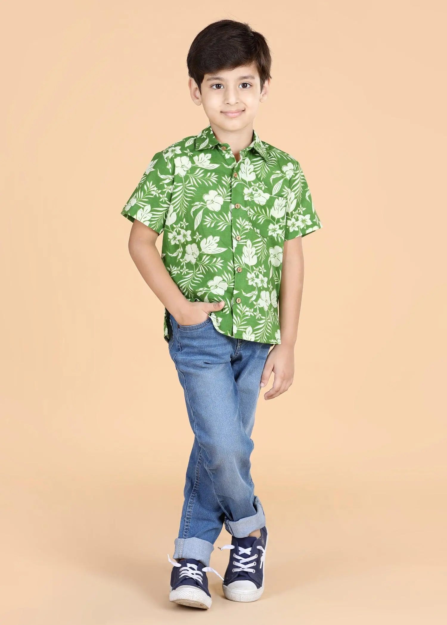 Green Cotton Shirt Boy (2-12 Years)